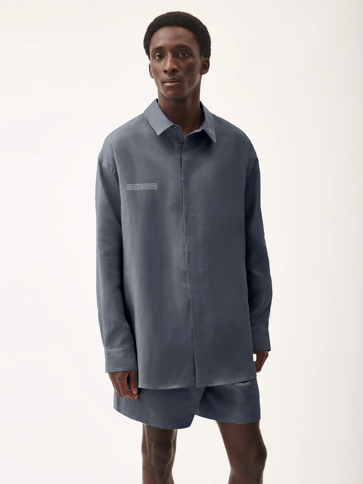 Mens DNA Linen Collared Long Sleeve Shirt—atmosphere grey sold by Pangaia product image thumbnail 2