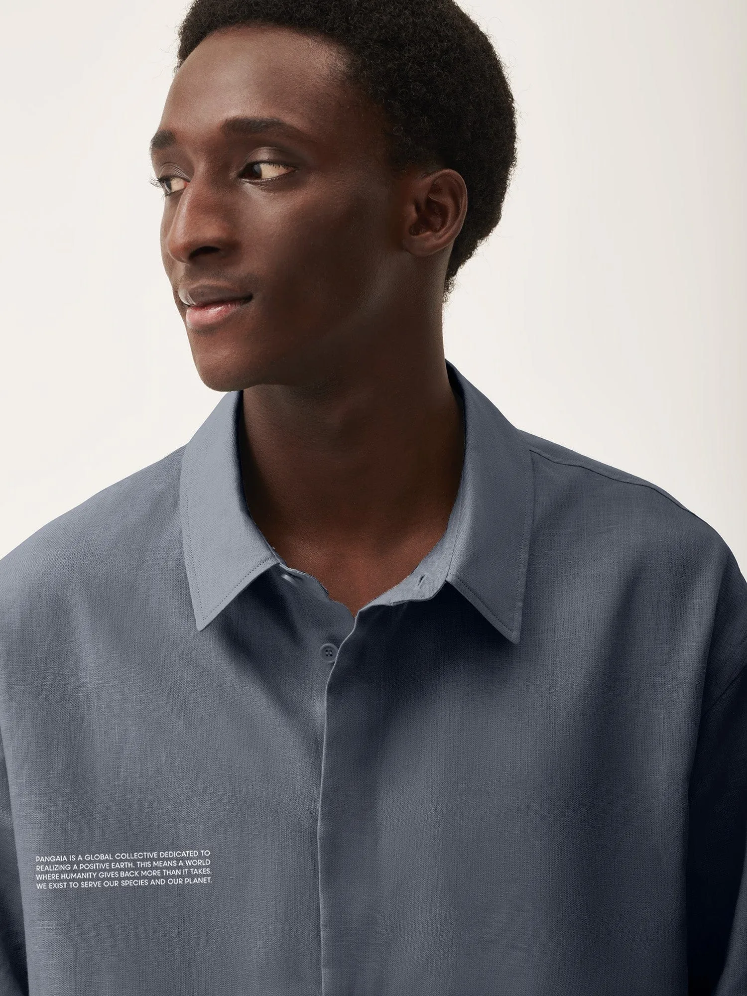 Mens DNA Linen Collared Long Sleeve Shirt—atmosphere grey sold by Pangaia product image thumbnail 4