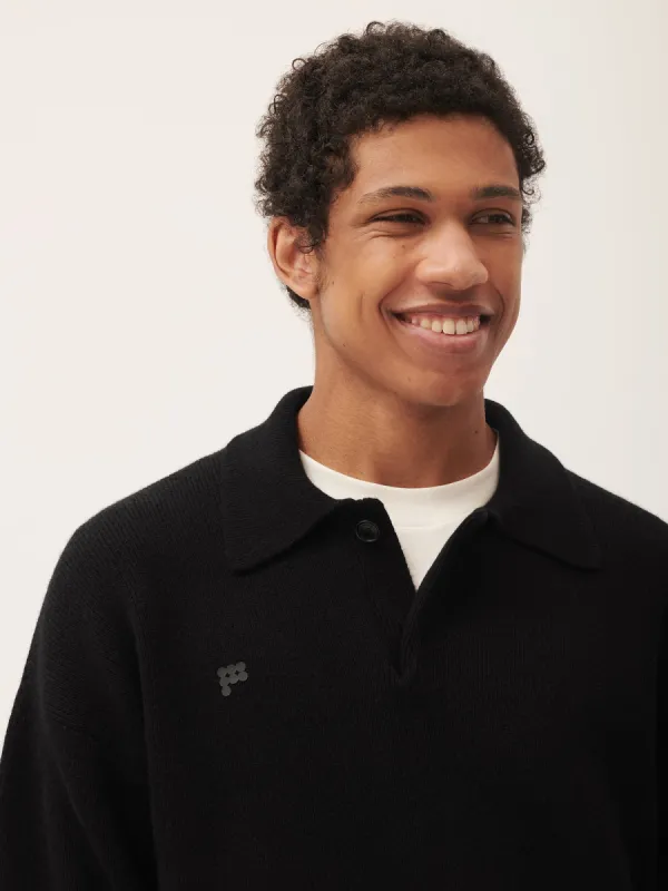 Mens DNA Recycled Cashmere Polo Sweater—black sold by Pangaia
