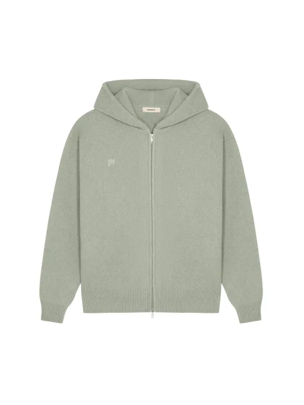 Mens DNA Recycled Cashmere Zipped Hoodie—moss green sold by Pangaia