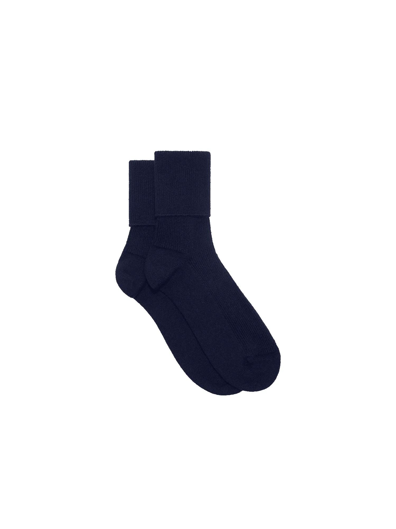Cashmere Ribbed Ankle Socks—dark navy sold by Pangaia