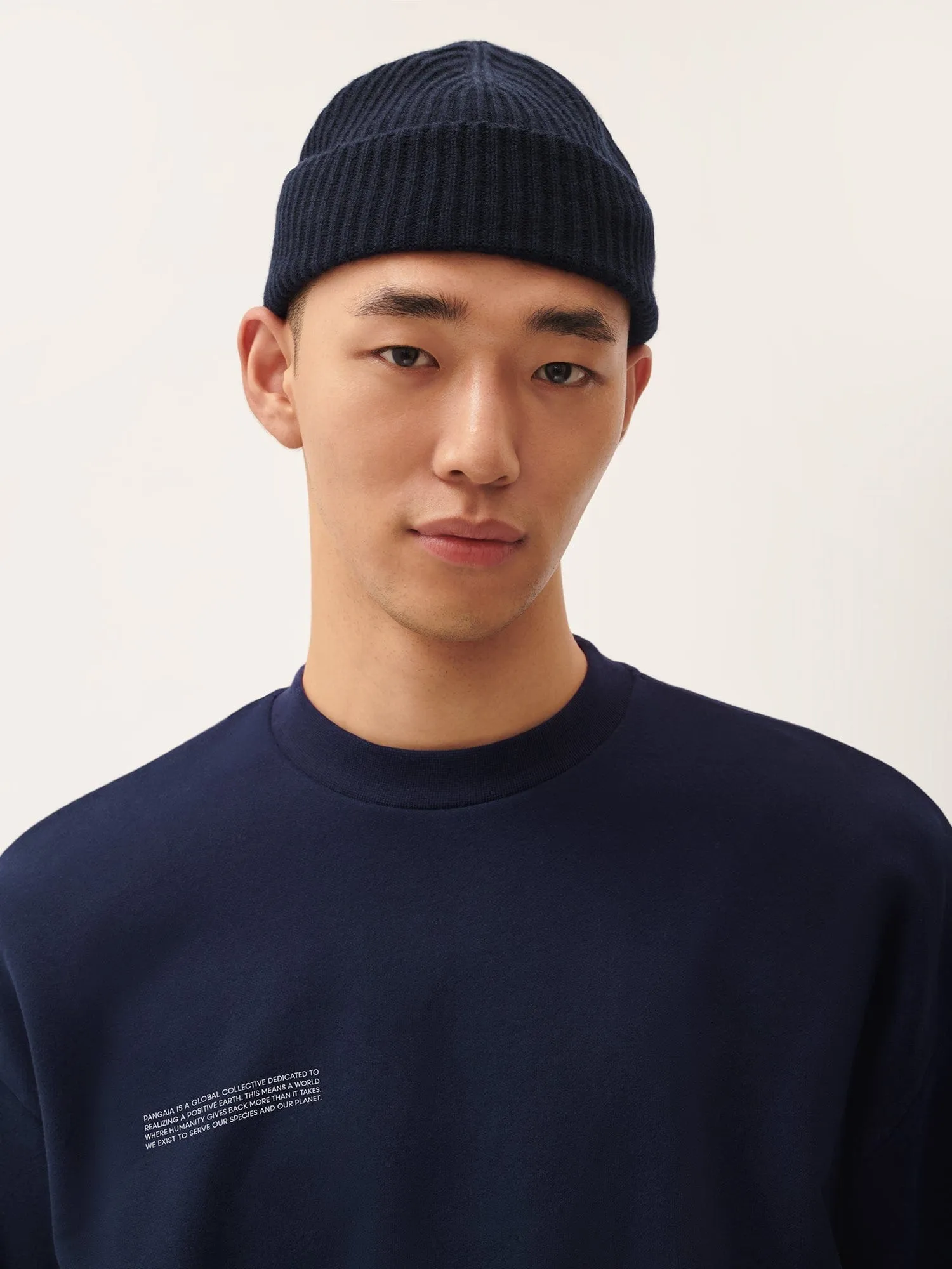 Cashmere Ribbed Beanie—dark navy sold by Pangaia product image thumbnail 3