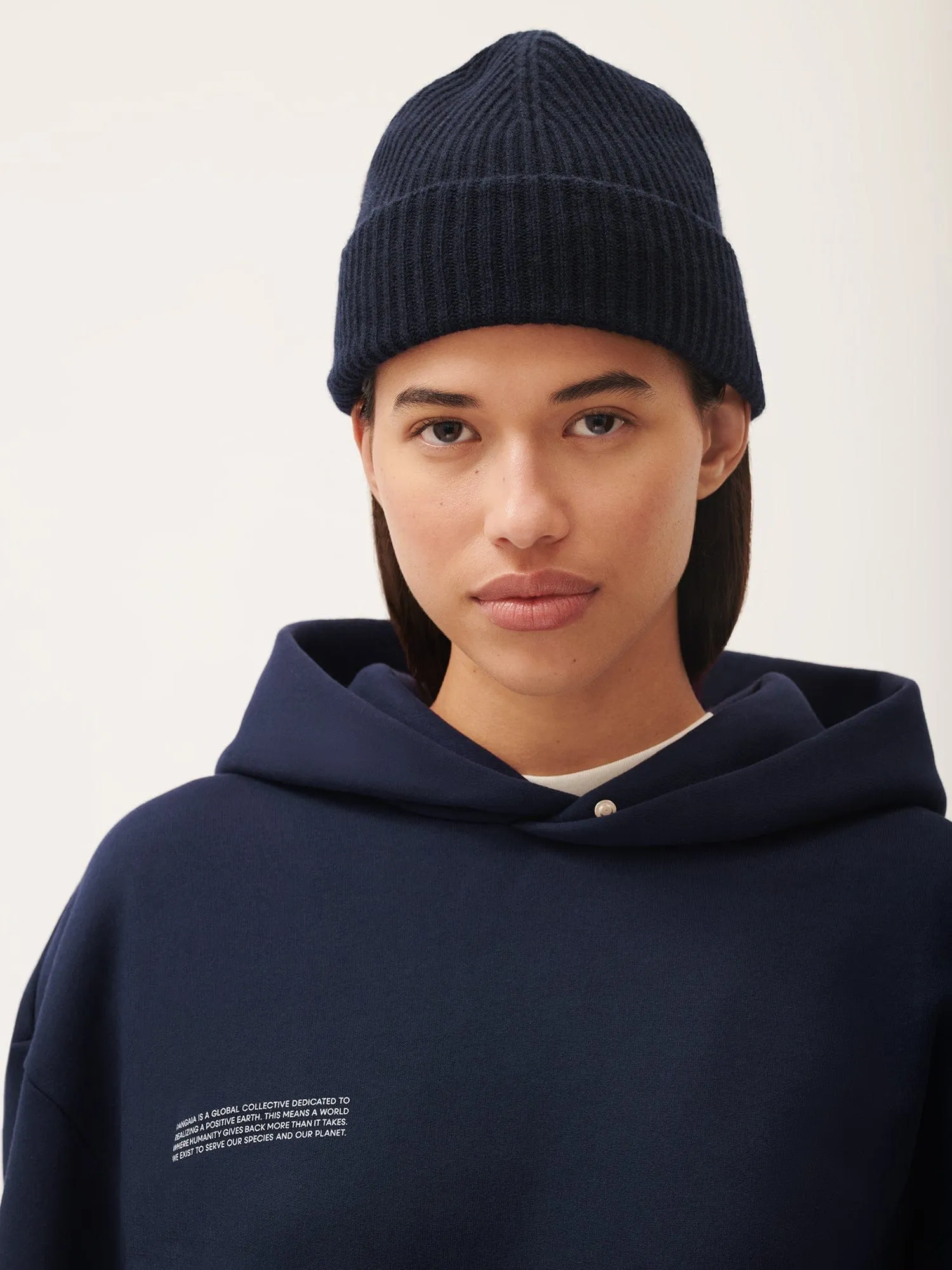 Cashmere Ribbed Beanie—dark navy sold by Pangaia product image thumbnail 2