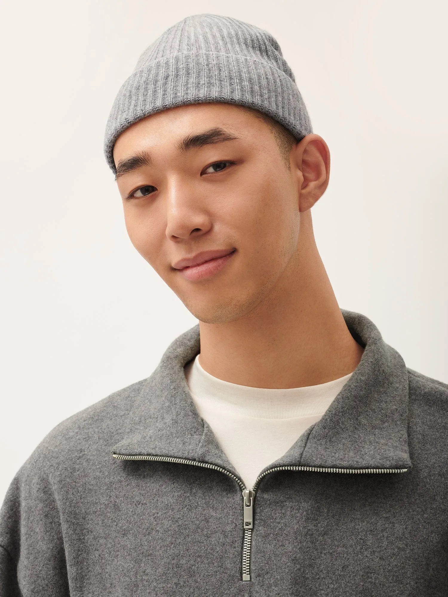 Cashmere Ribbed Beanie—grey marl sold by Pangaia product image thumbnail 2