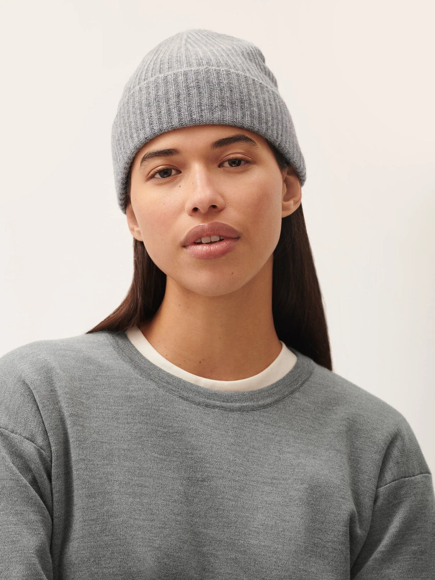 Cashmere Ribbed Beanie—grey marl sold by Pangaia product image thumbnail 3