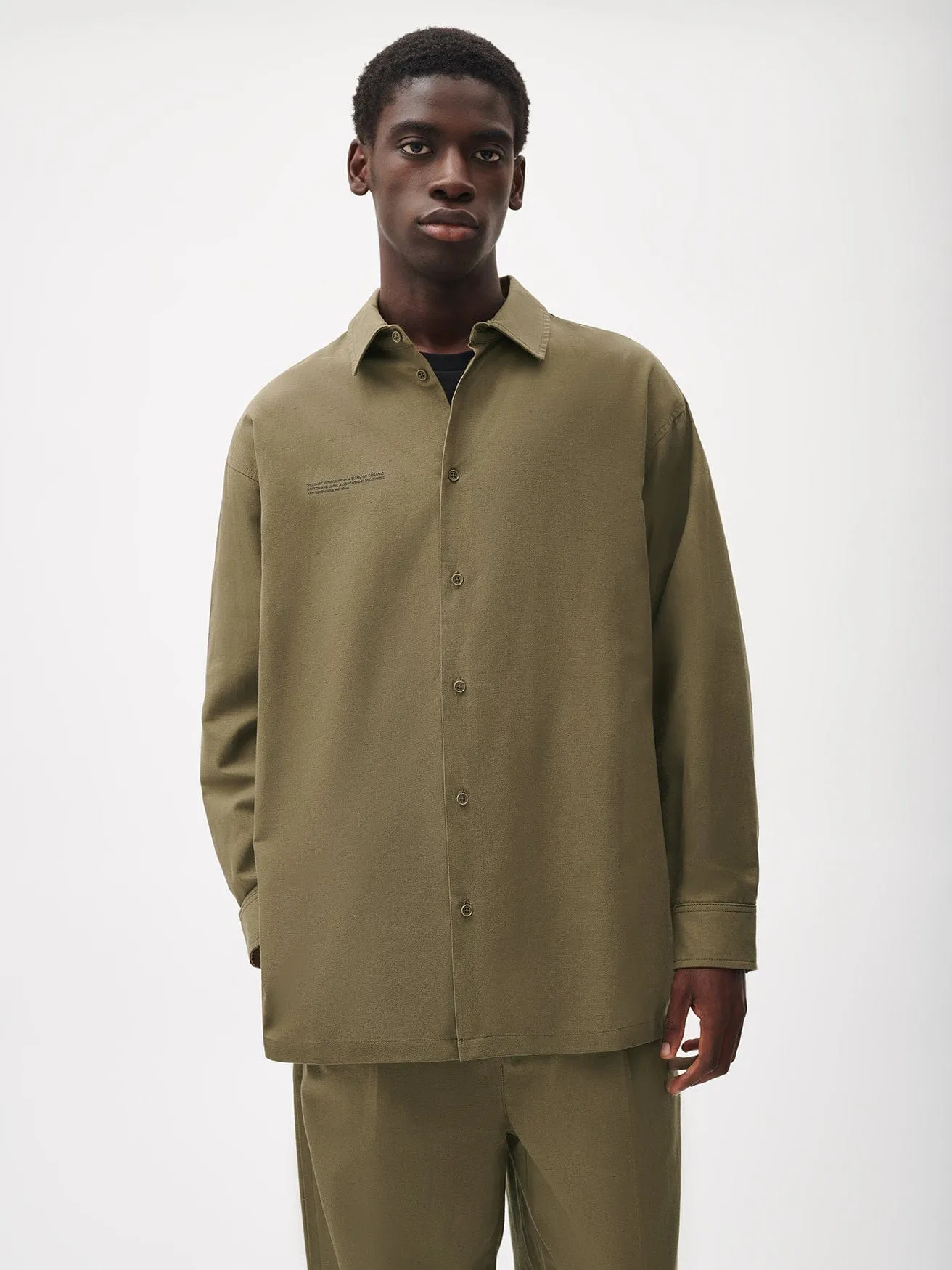 Cotton Linen Long Sleeve Overshirt—soil brown sold by Pangaia product image thumbnail 3
