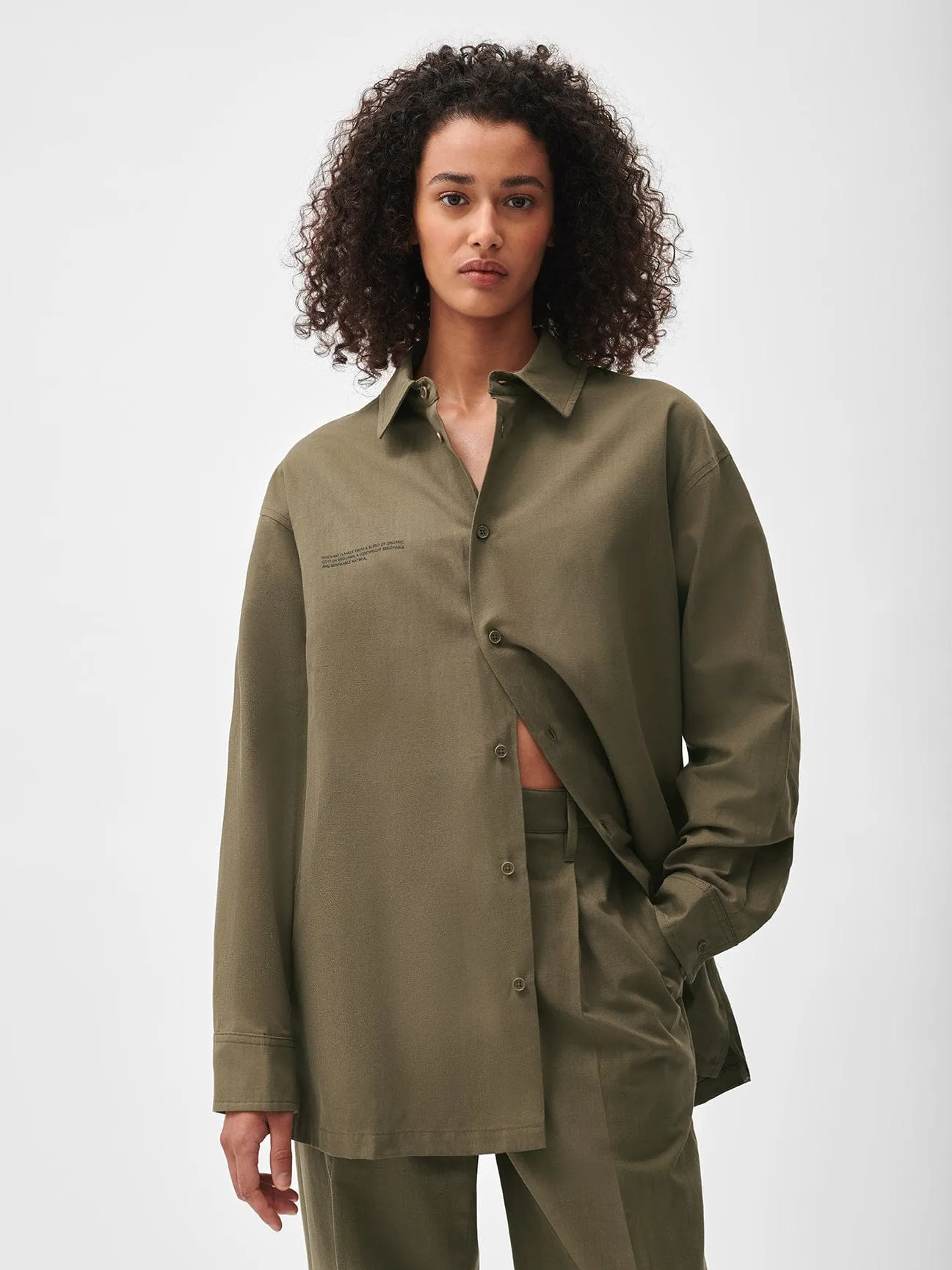 Cotton Linen Long Sleeve Overshirt—soil brown sold by Pangaia product image thumbnail 2