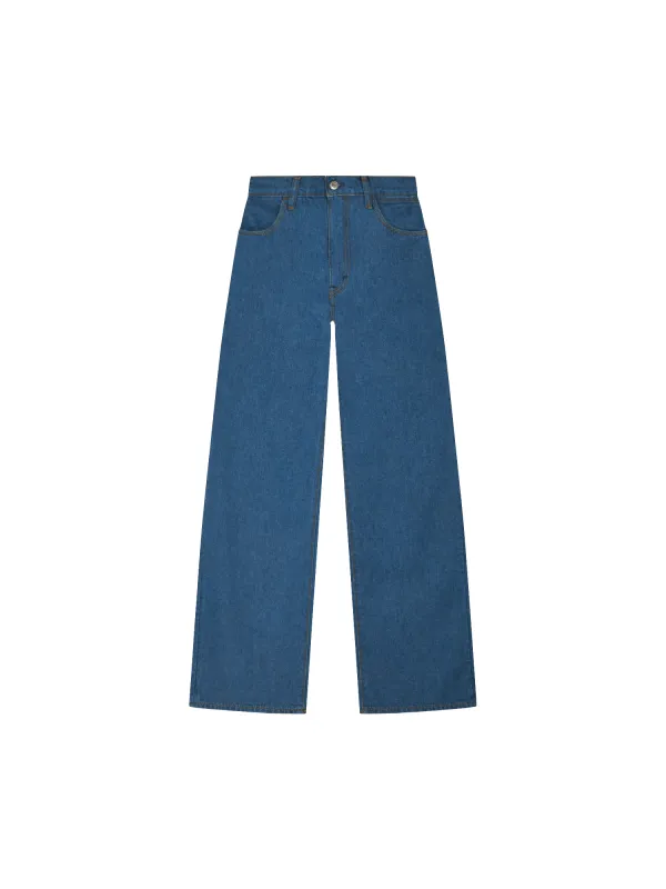 Womens Hemp Denim High-Rise Wide leg Jeans—mid wash sold by Pangaia