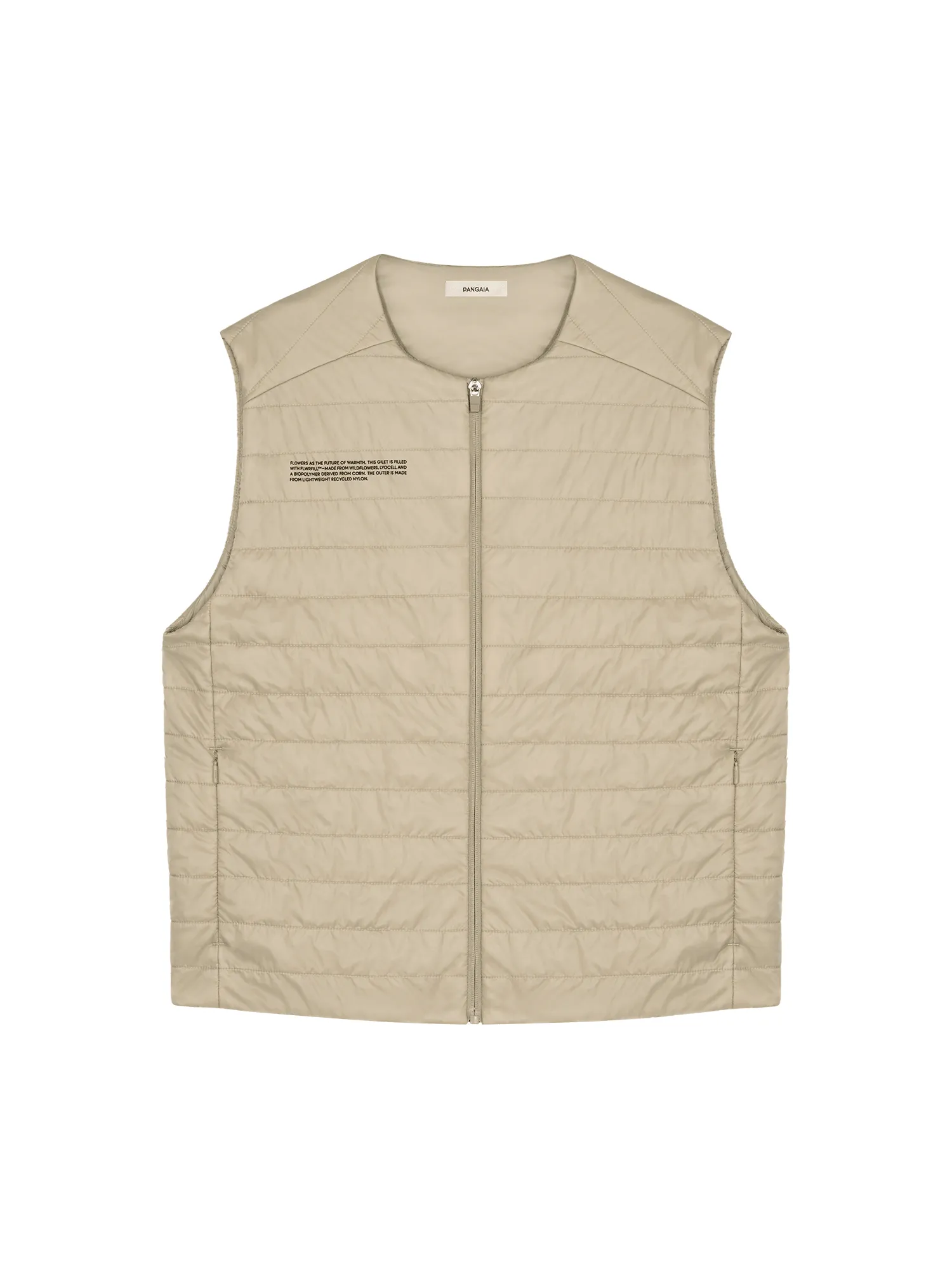 Mens Flower-Warmth Lite Gilet—Wheat Beige sold by Pangaia