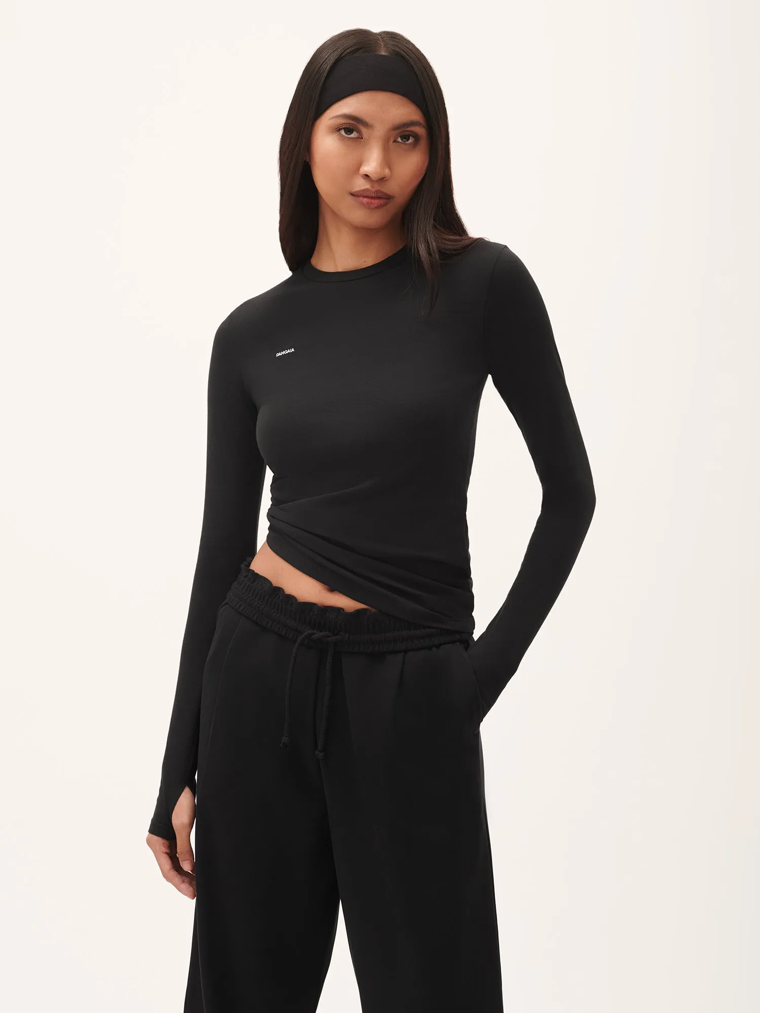 Womens 365 Cotton-Stretch Long-Sleeved Top—Black sold by Pangaia product image thumbnail 4