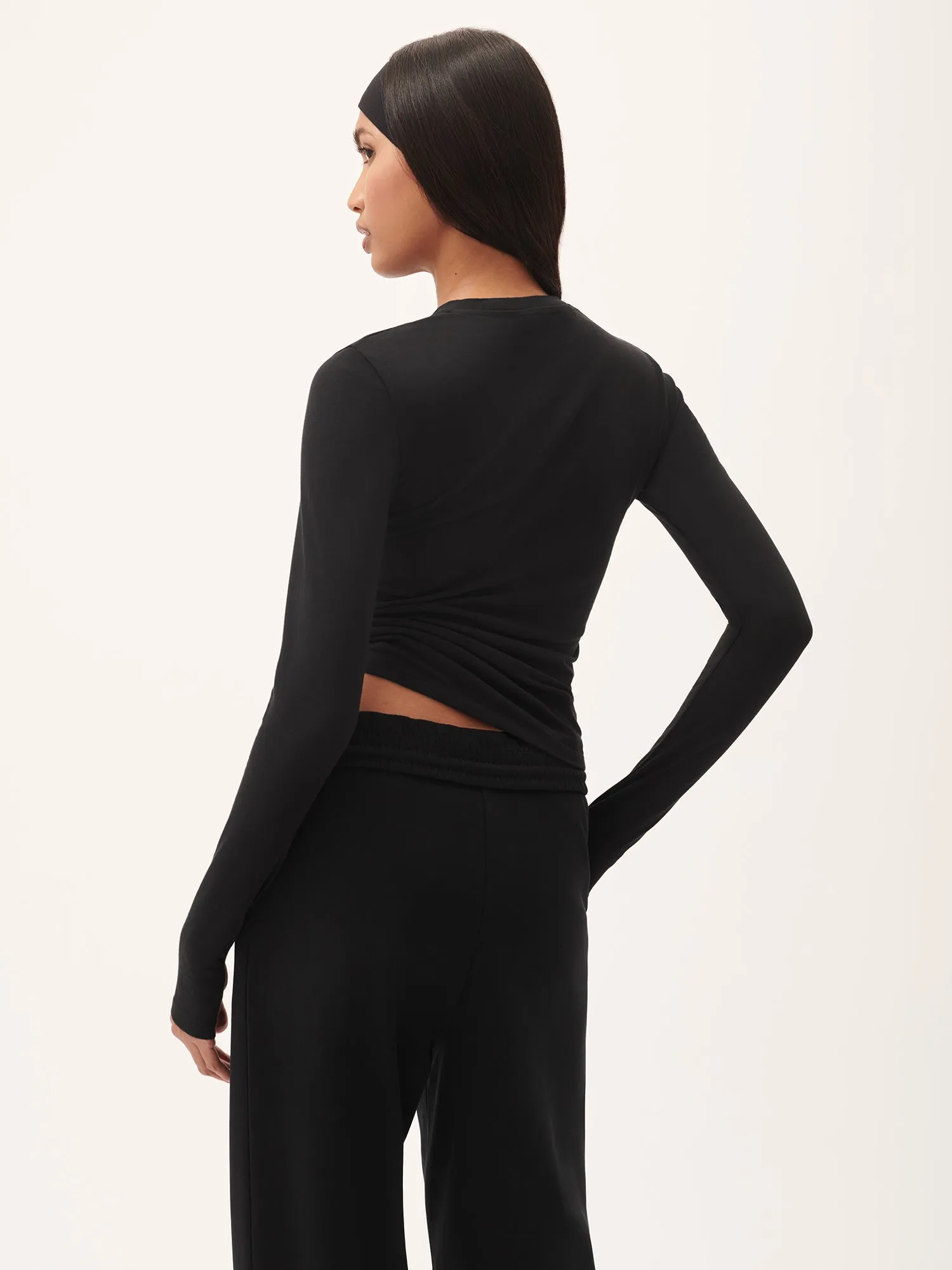 Womens 365 Cotton-Stretch Long-Sleeved Top—Black sold by Pangaia product image thumbnail 3