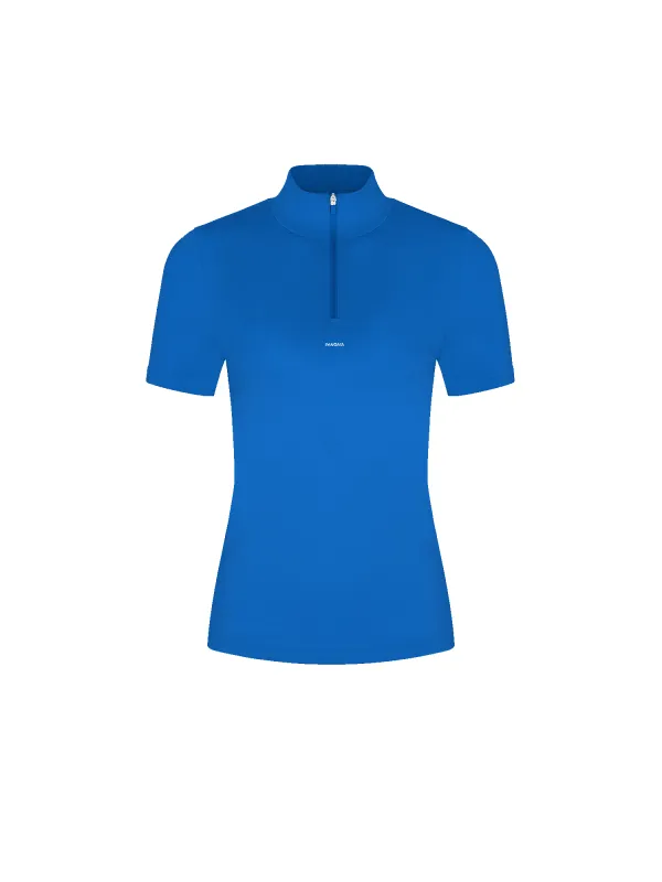Womens 99% Bio-Based Zipped Short Sleeve Top—Gaia Blue sold by Pangaia