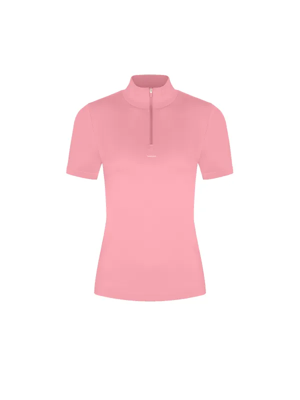 Womens 99% Bio-Based Zipped Short Sleeve Top—Dewy Rose sold by Pangaia