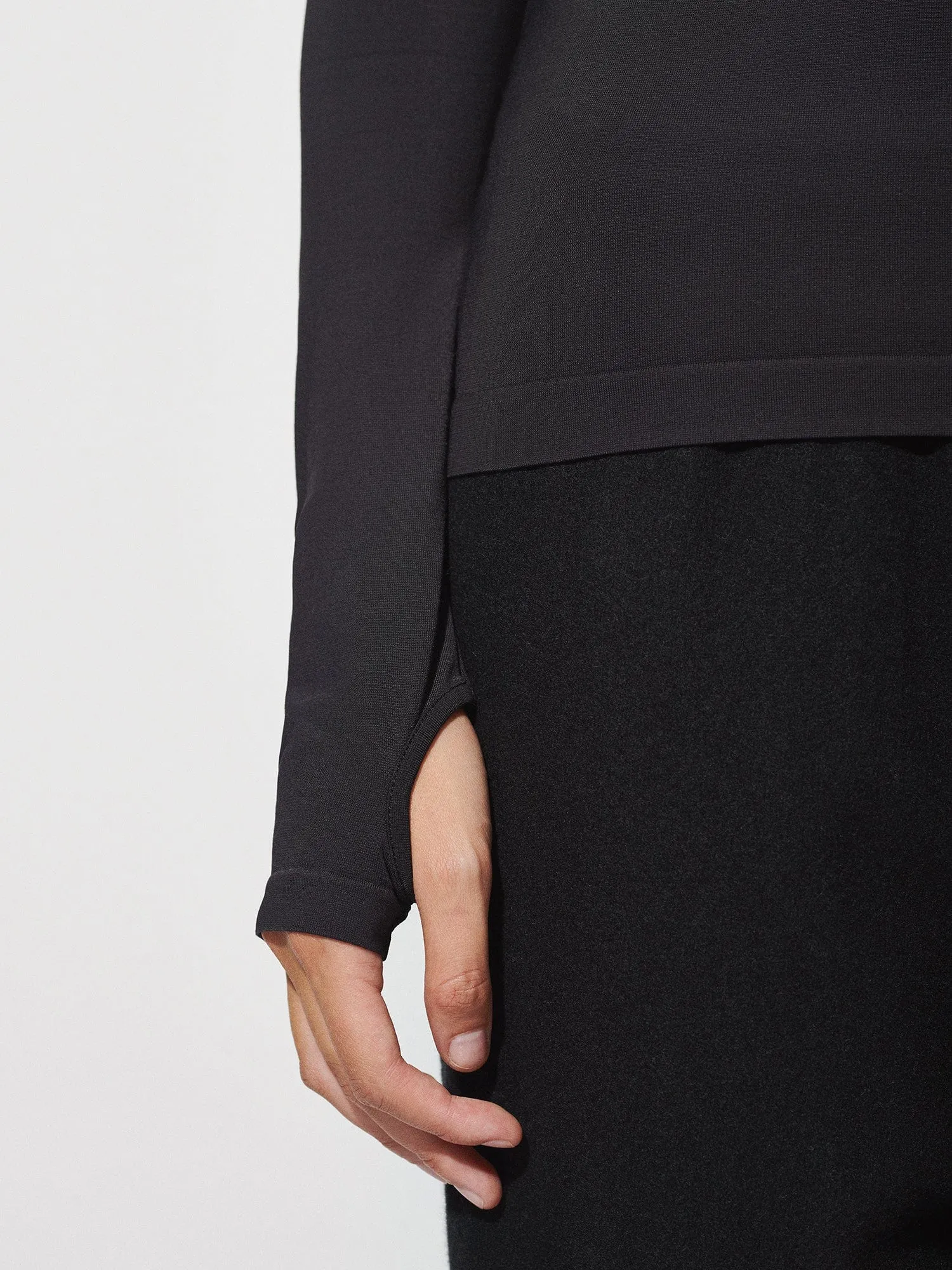 Women's Plant-Stretch Zipped Long Sleeve Top—black sold by Pangaia product image thumbnail 5