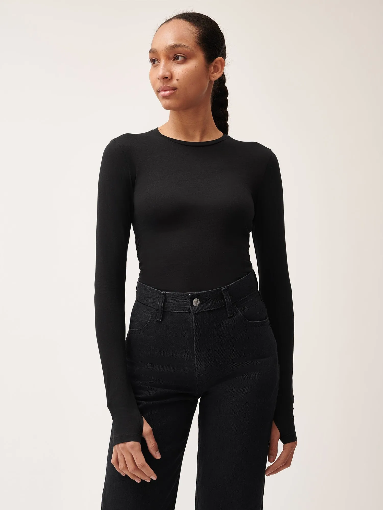 Women's 365 Cotton Stretch Long-Sleeved Top—black sold by Pangaia product image thumbnail 2