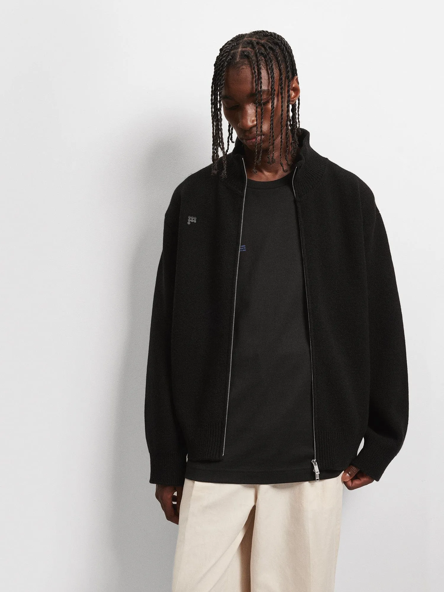 Men's Recycled Cashmere Zip Up Sweater—black sold by Pangaia product image thumbnail 4