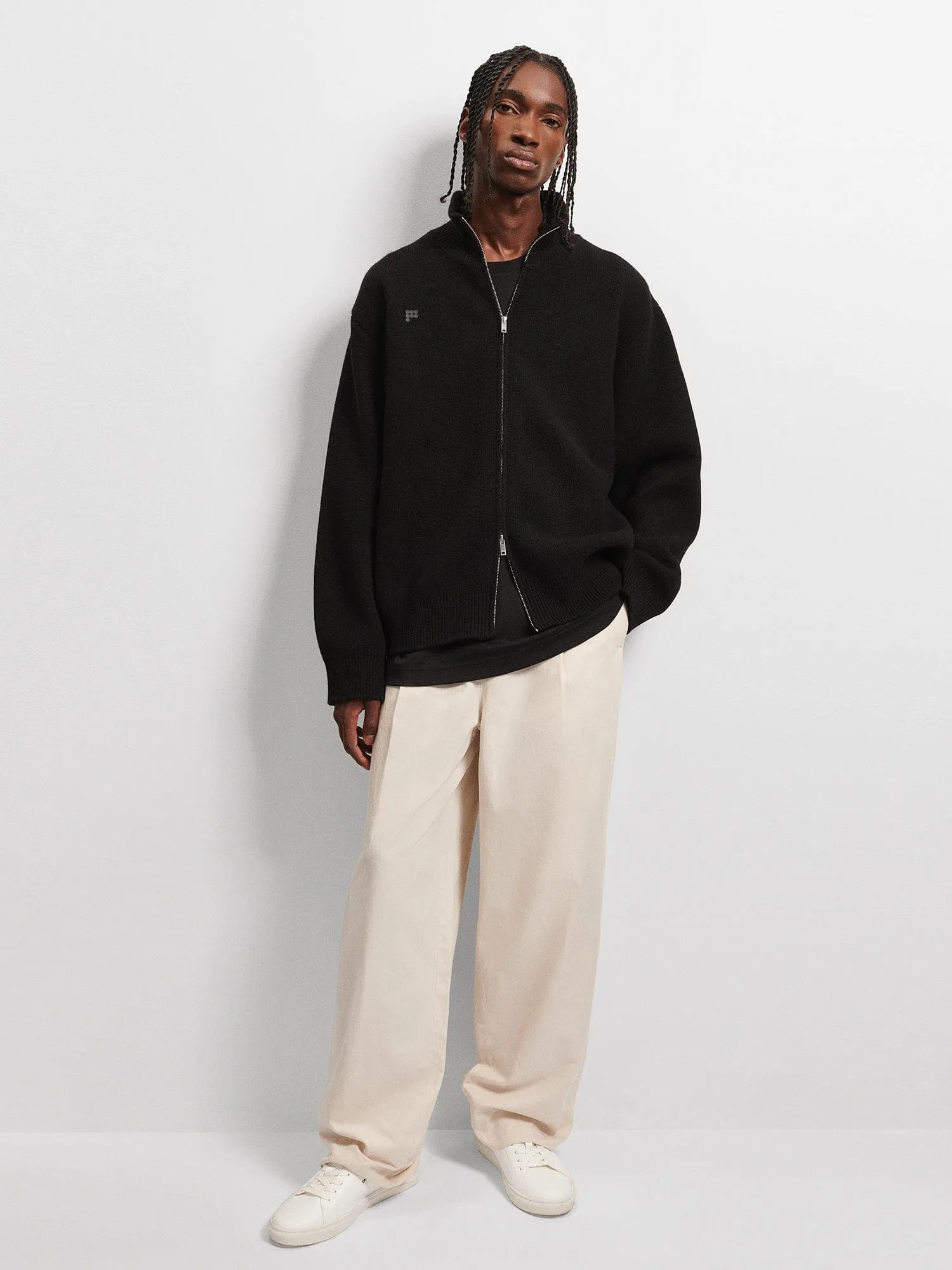 Men's Recycled Cashmere Zip Up Sweater—black sold by Pangaia