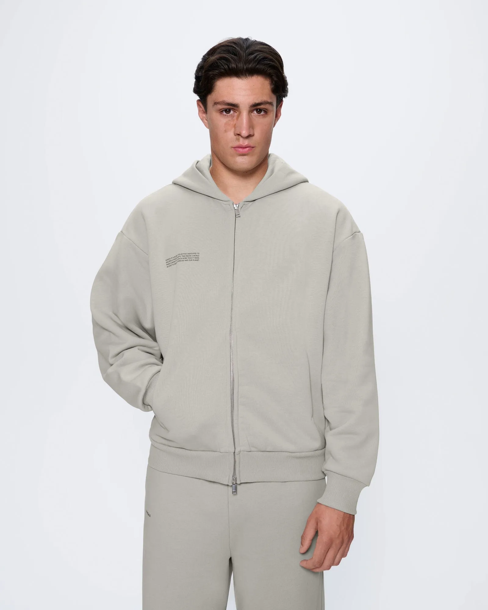 Mens 365 Heavyweight Two-Way Zip-Through Hoodie—Stone sold by Pangaia