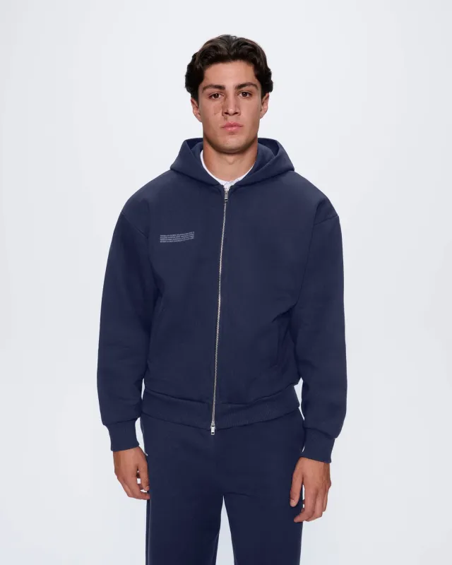 Mens 365 Heavyweight Two-Way Zip-Through Hoodie—Navy sold by Pangaia