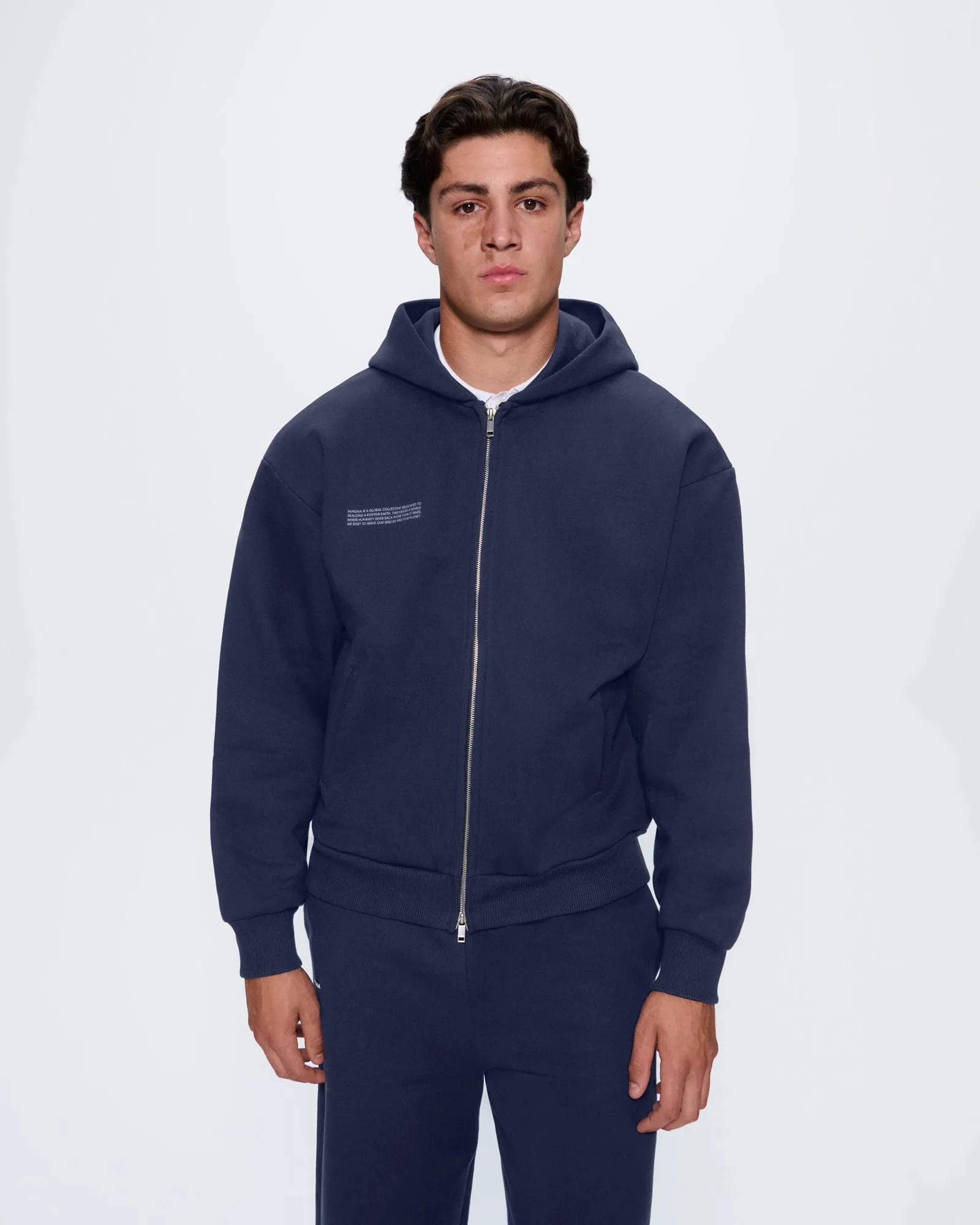 Mens 365 Heavyweight Two-Way Zip-Through Hoodie—Navy sold by Pangaia