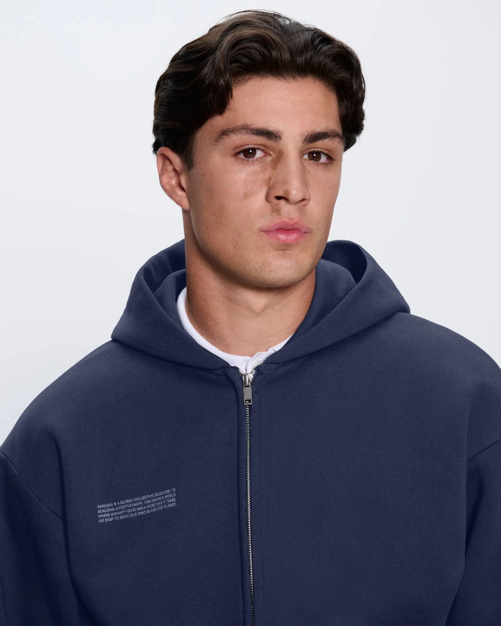 Mens 365 Heavyweight Two-Way Zip-Through Hoodie—Navy sold by Pangaia product image thumbnail 4