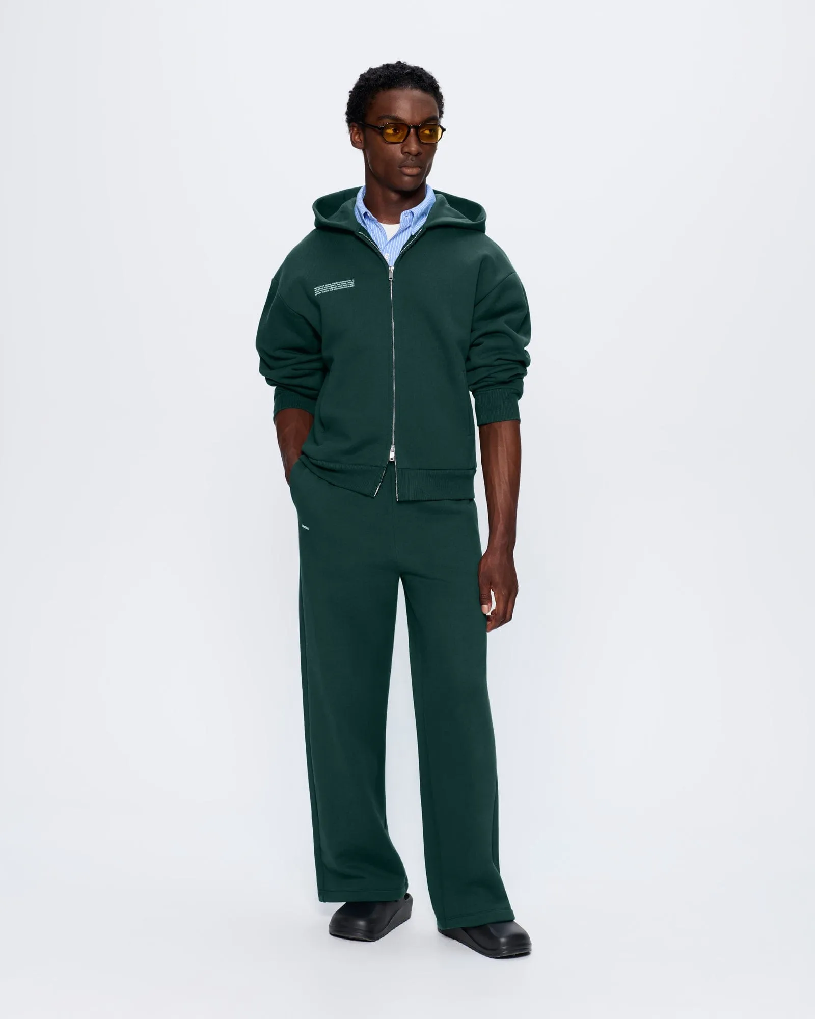 Mens 365 Heavyweight Two-Way Zip-Through Hoodie—Foliage Green sold by Pangaia product image thumbnail 3