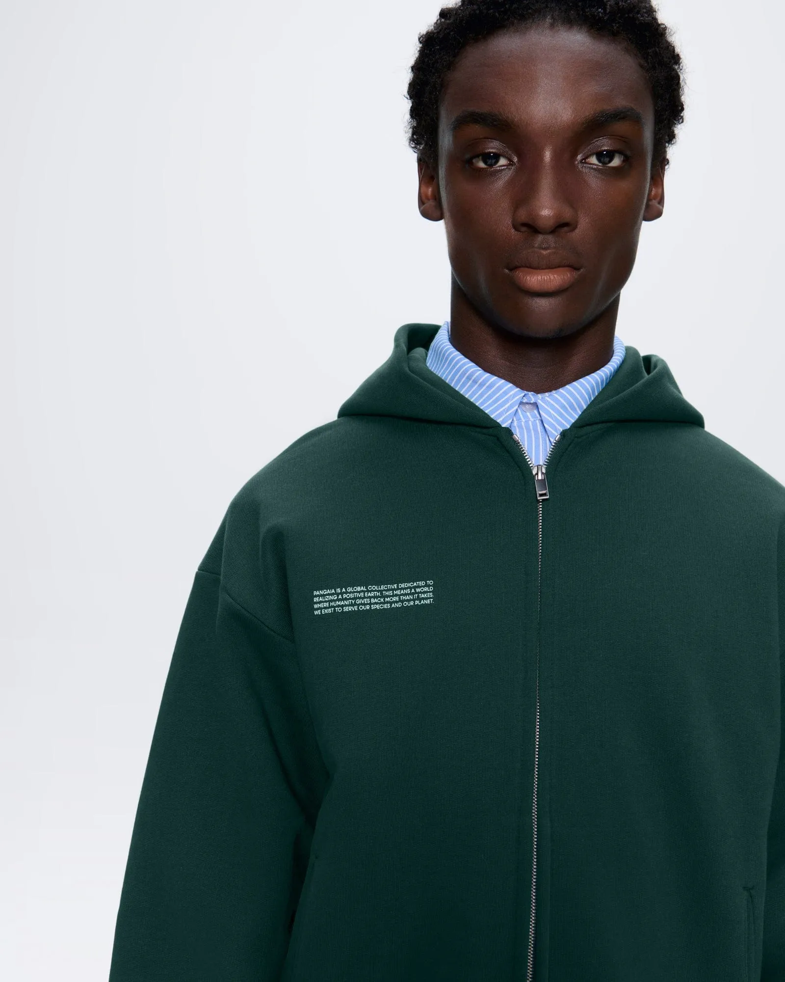 Mens 365 Heavyweight Two-Way Zip-Through Hoodie—Foliage Green sold by Pangaia product image thumbnail 4