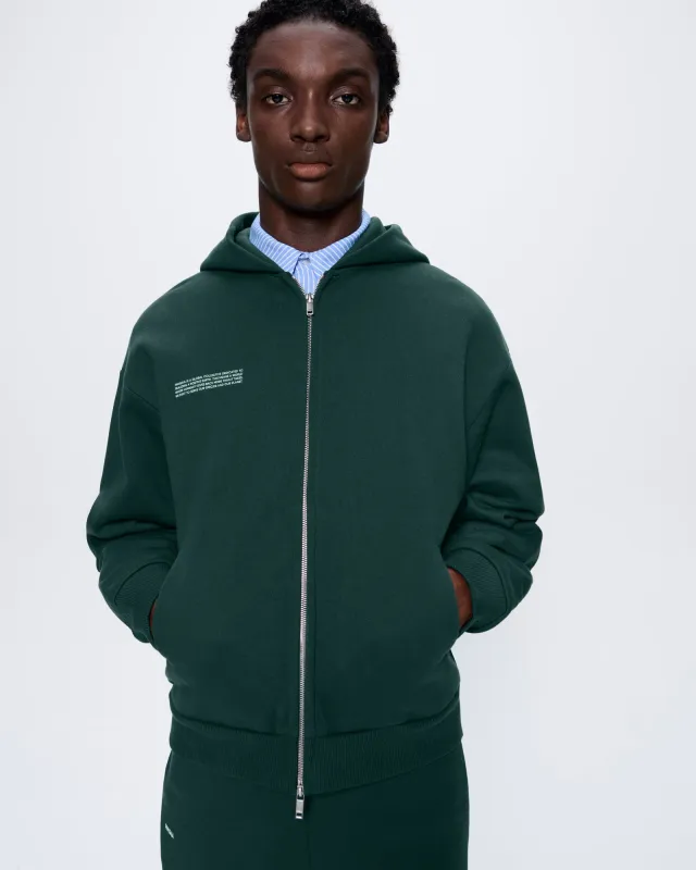 Mens 365 Heavyweight Two-Way Zip-Through Hoodie—Foliage Green sold by Pangaia