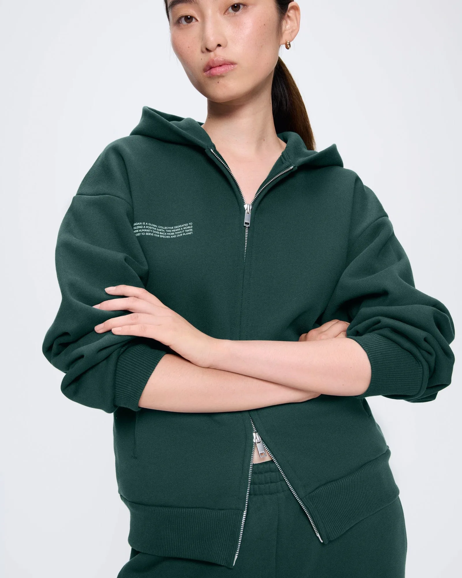 Womens 365 Heavyweight Two-Way Zip-Through Hoodie—Foliage Green sold by Pangaia product image thumbnail 4