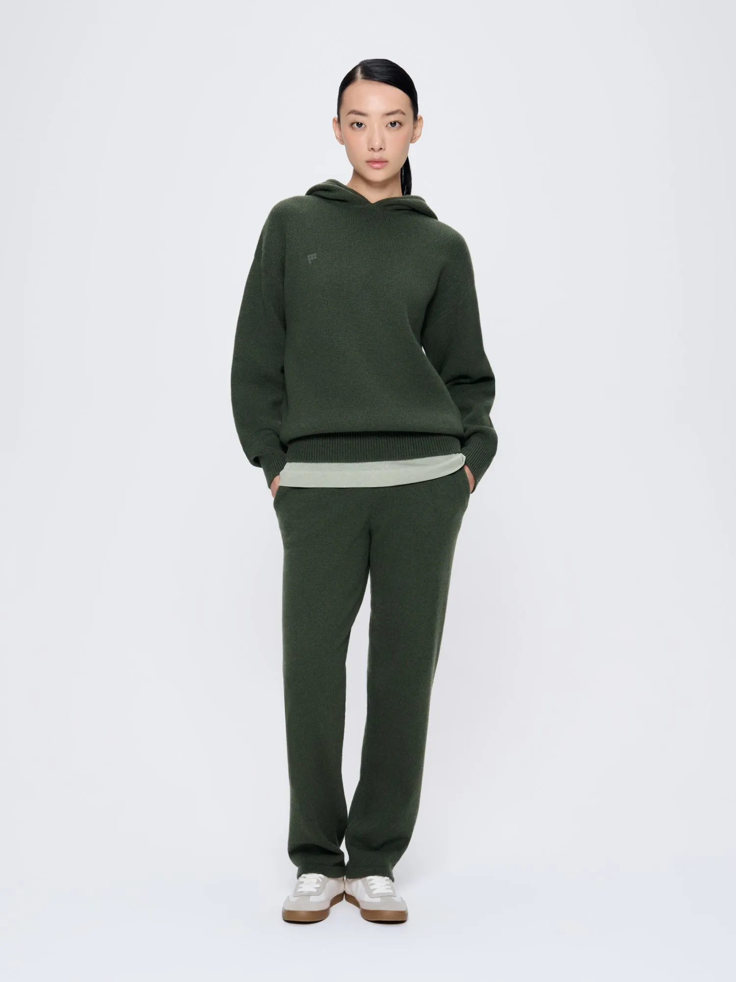 Womens Recycled Cashmere Tapered Track Pants—Rosemary Green sold by Pangaia