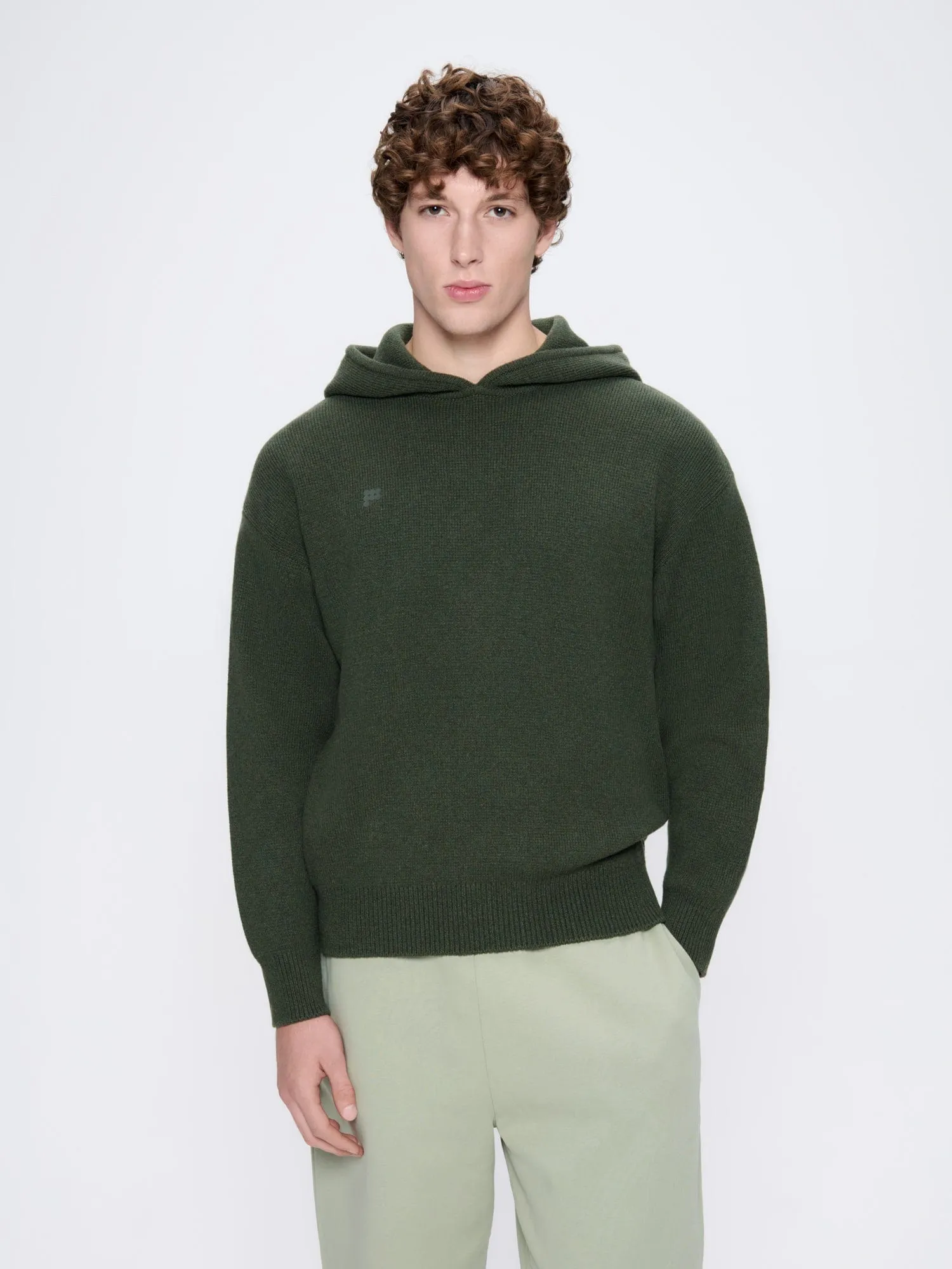 Archive Mens Recycled Cashmere Hoodie—Rosemary Green sold by Pangaia