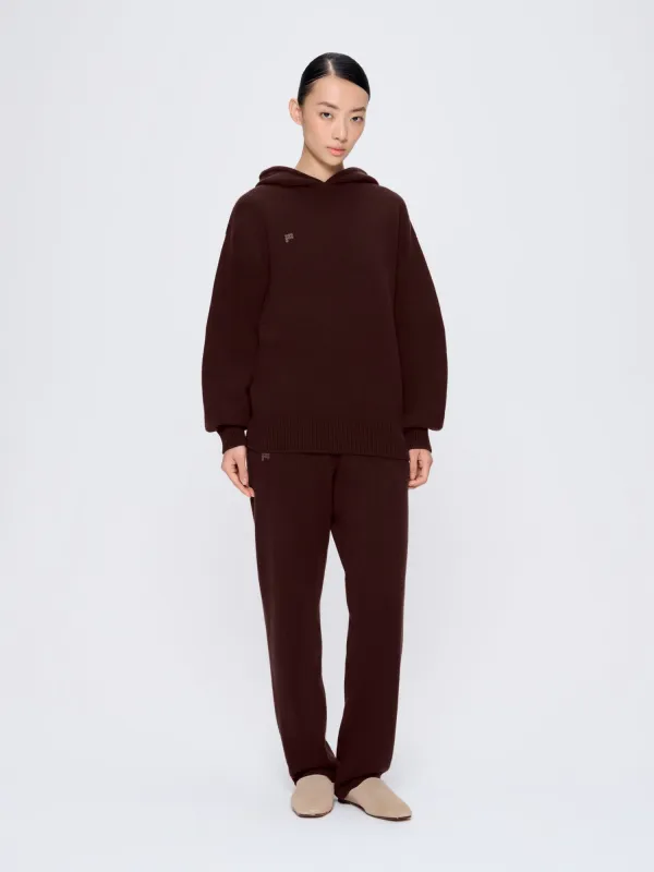 Womens Recycled Cashmere Tapered Track Pants—Dark Burgundy sold by Pangaia