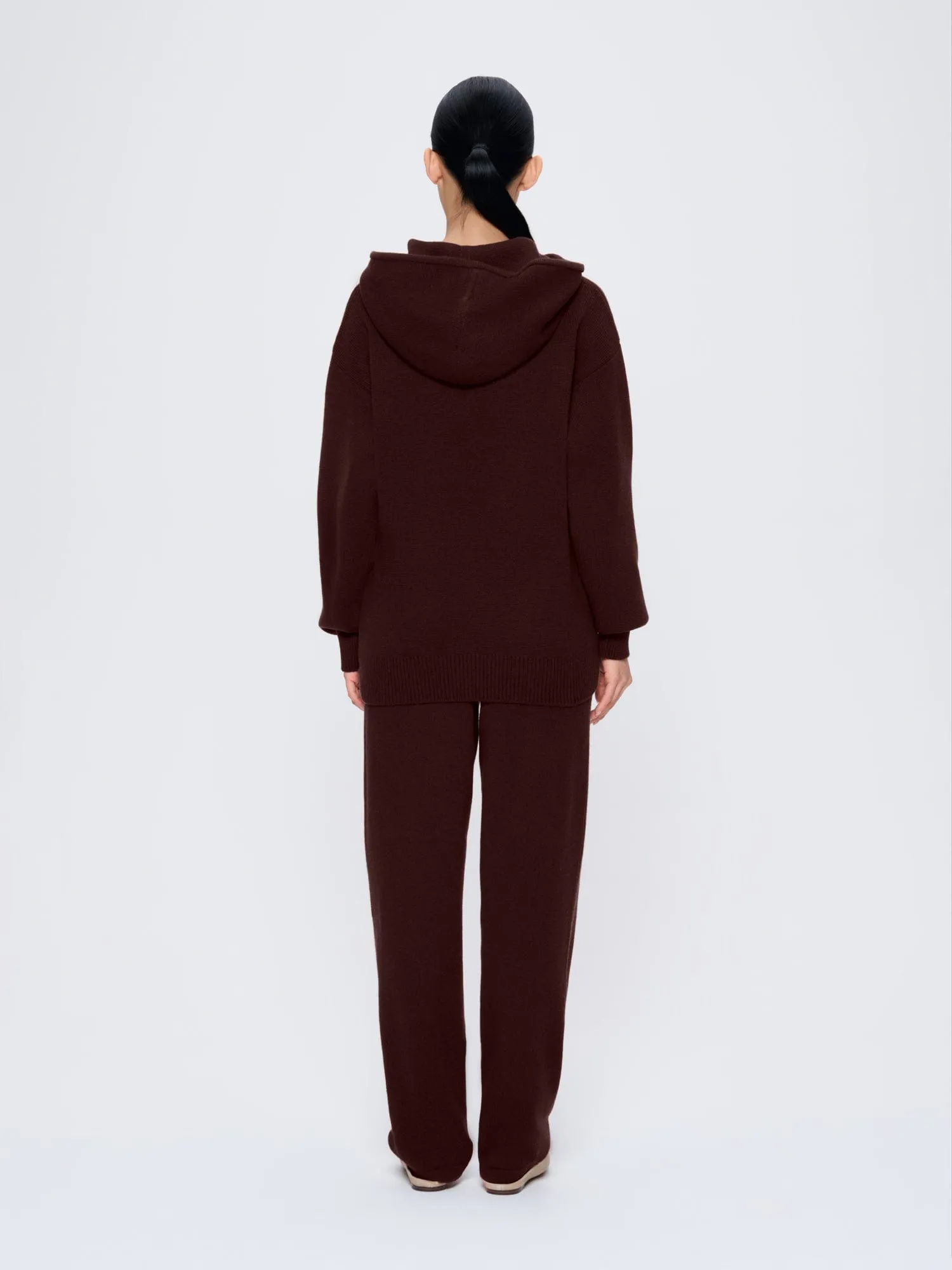 Womens Recycled Cashmere Tapered Track Pants—Dark Burgundy sold by Pangaia product image thumbnail 5