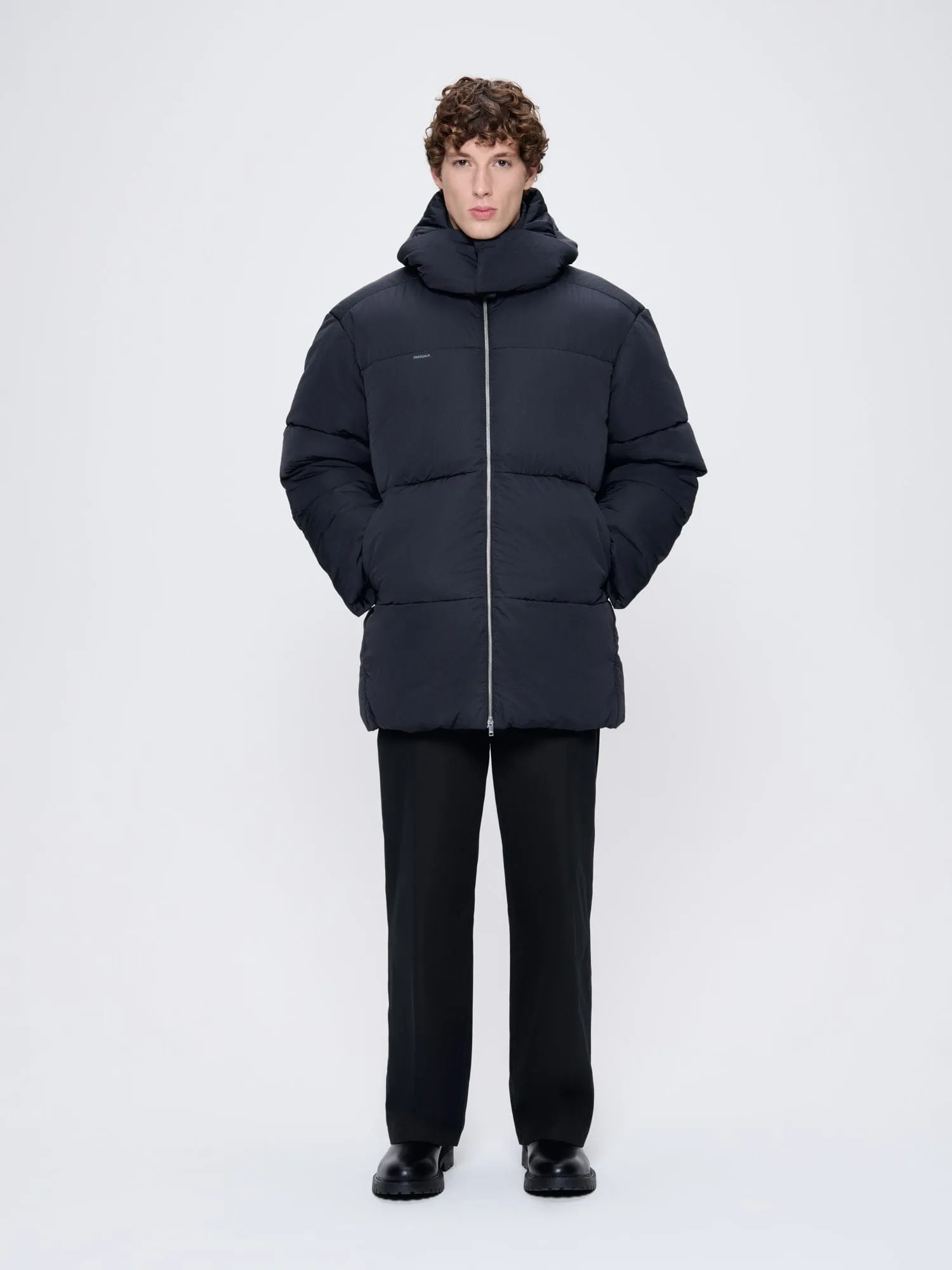 Archive Mens Flower-Warmth Recycled Nylon Long Puffer—black sold by Pangaia