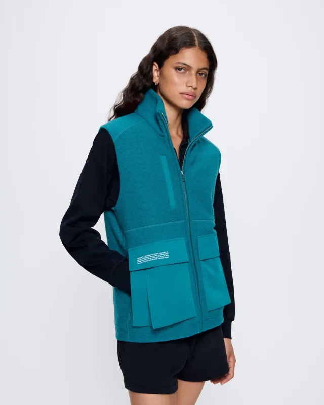 Womens DNA Utility Wool Gilet—scarab teal sold by Pangaia