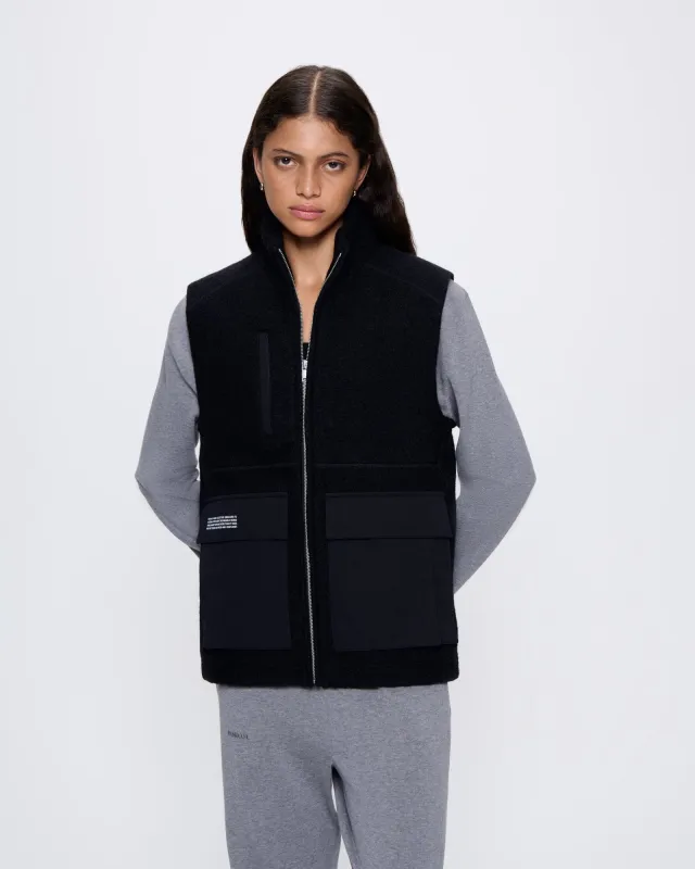 Womens DNA Utility Wool Gilet—black sold by Pangaia
