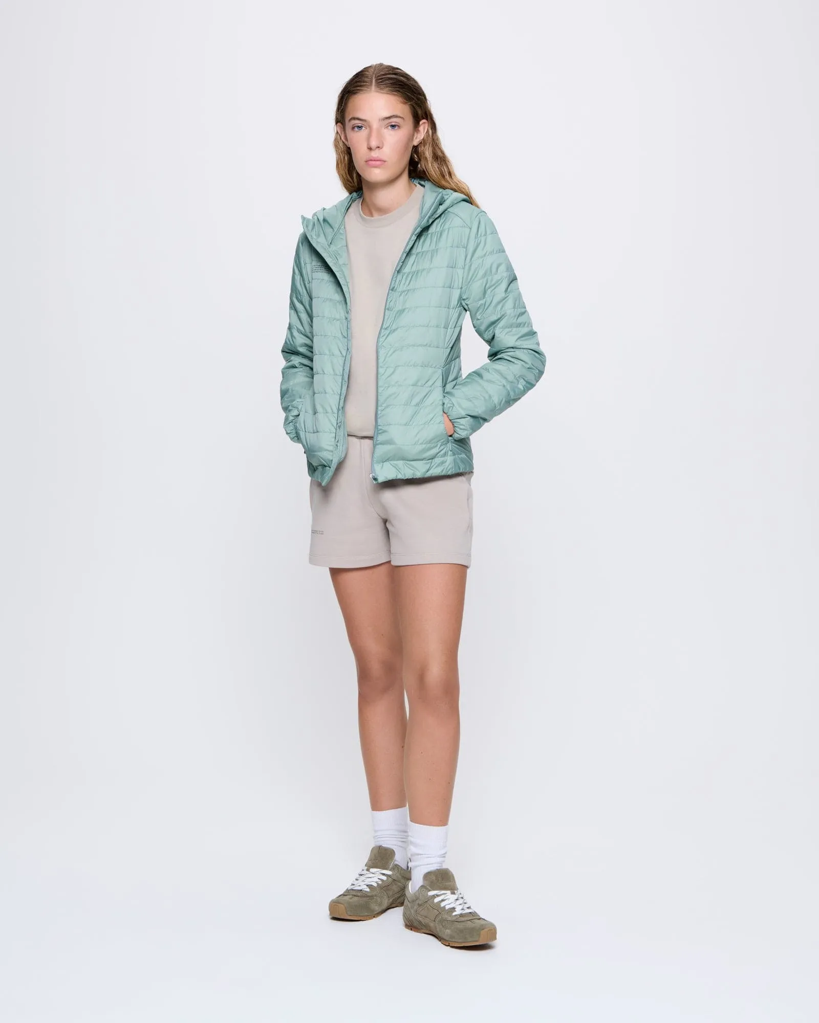 Womens Flower-Warmth Lite Jacket—Sage Green sold by Pangaia