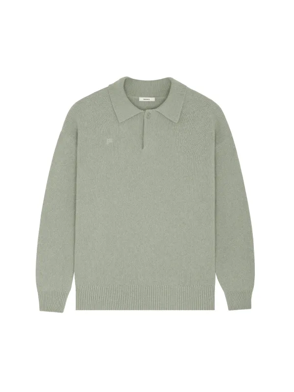 Womens Recycled Cashmere Polo Sweater—moss green sold by Pangaia