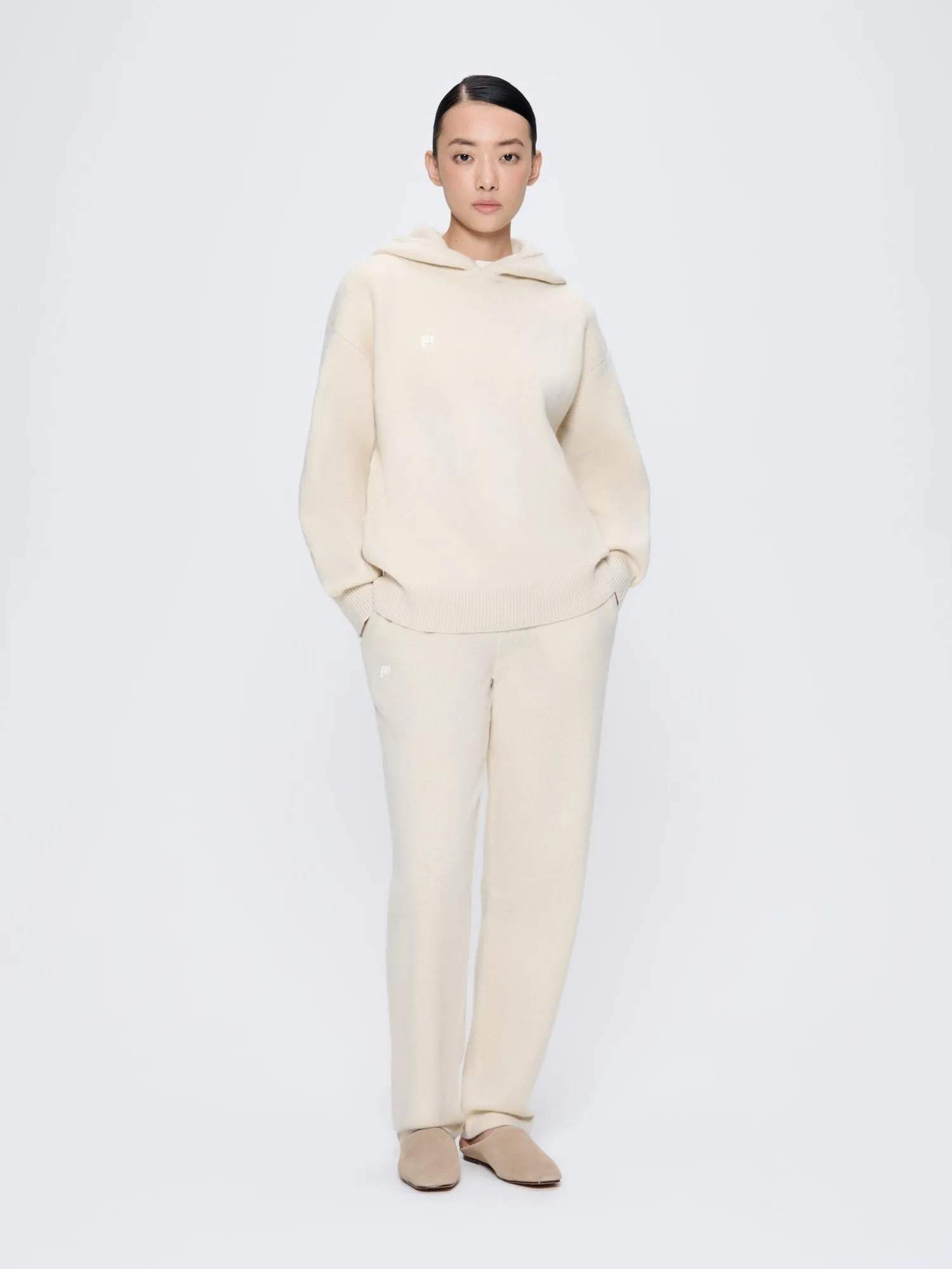 Womens Recycled Cashmere Tapered Track Pants—ecru ivory sold by Pangaia