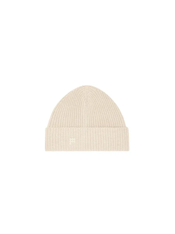 Recycled Ribbed Cashmere Beanie—ecru ivory sold by Pangaia