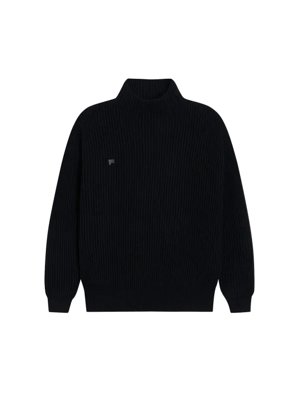 Mens Recycled Cashmere Funnel-Neck Sweater—black sold by Pangaia