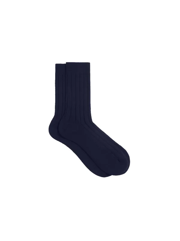 Cashmere Ribbed Socks—dark navy sold by Pangaia