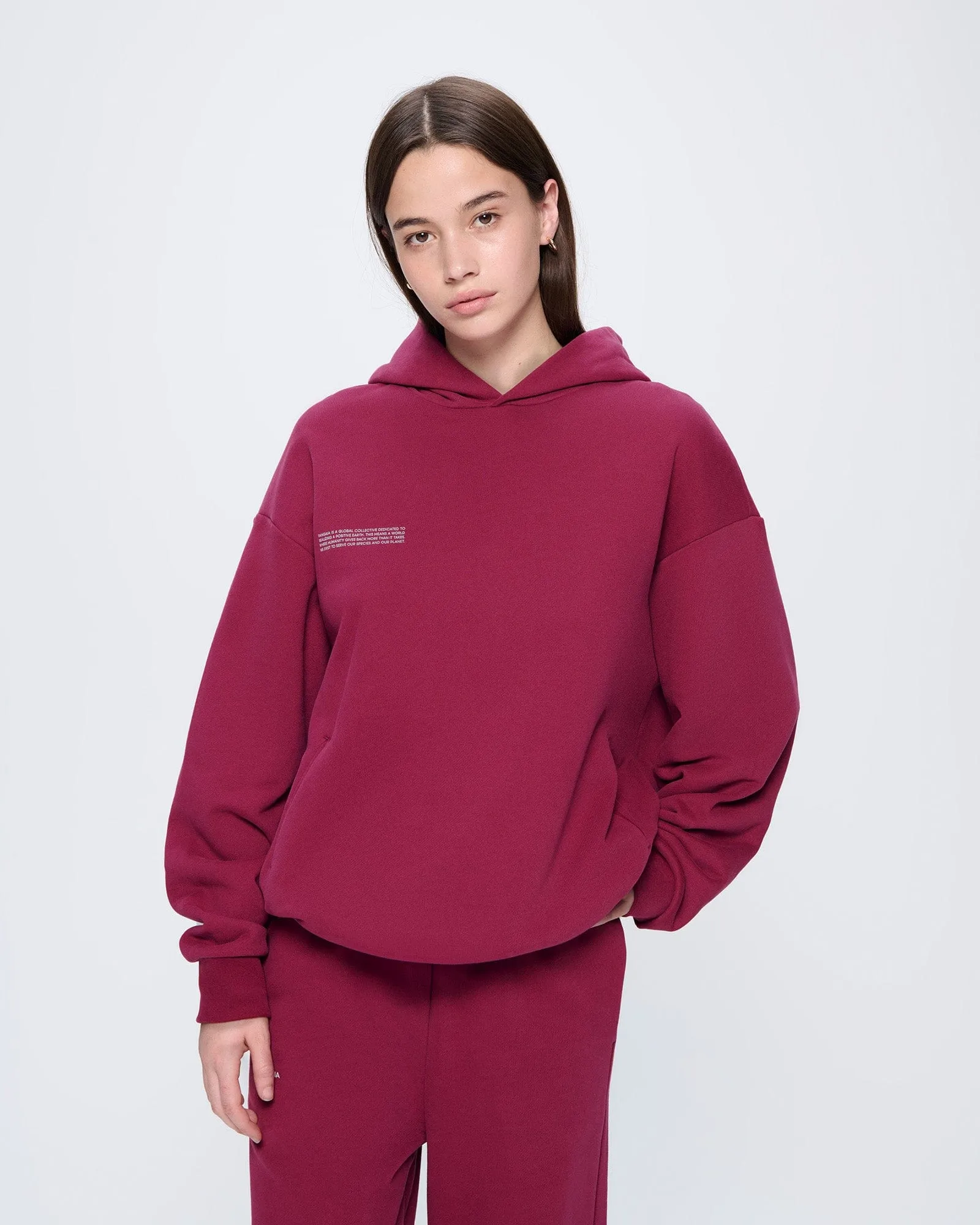Womens 365 Midweight Hoodie—Milkyway Maroon sold by Pangaia