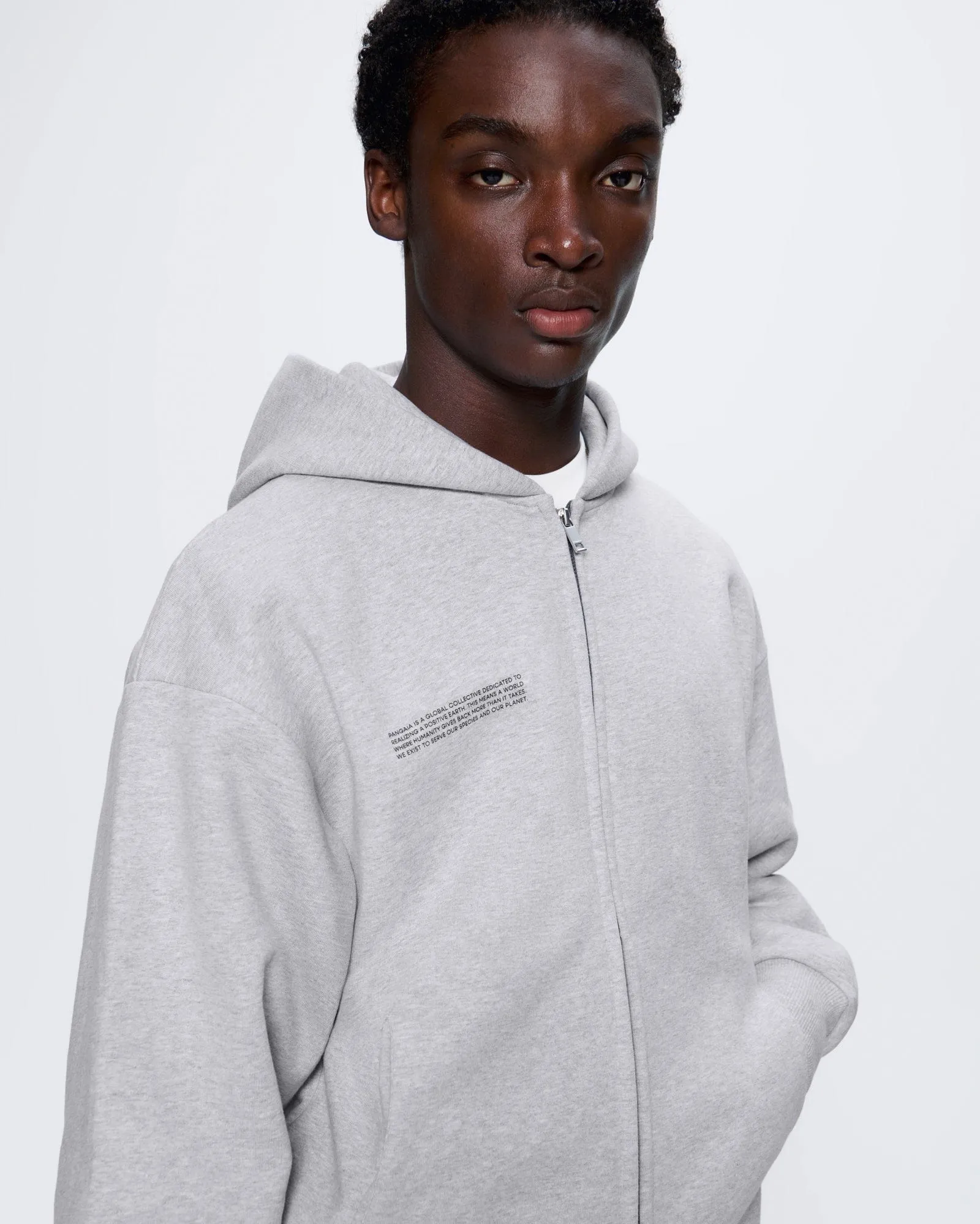 Mens 365 Heavyweight Two-Way Zip-Through Hoodie—Grey Marl sold by Pangaia product image thumbnail 3