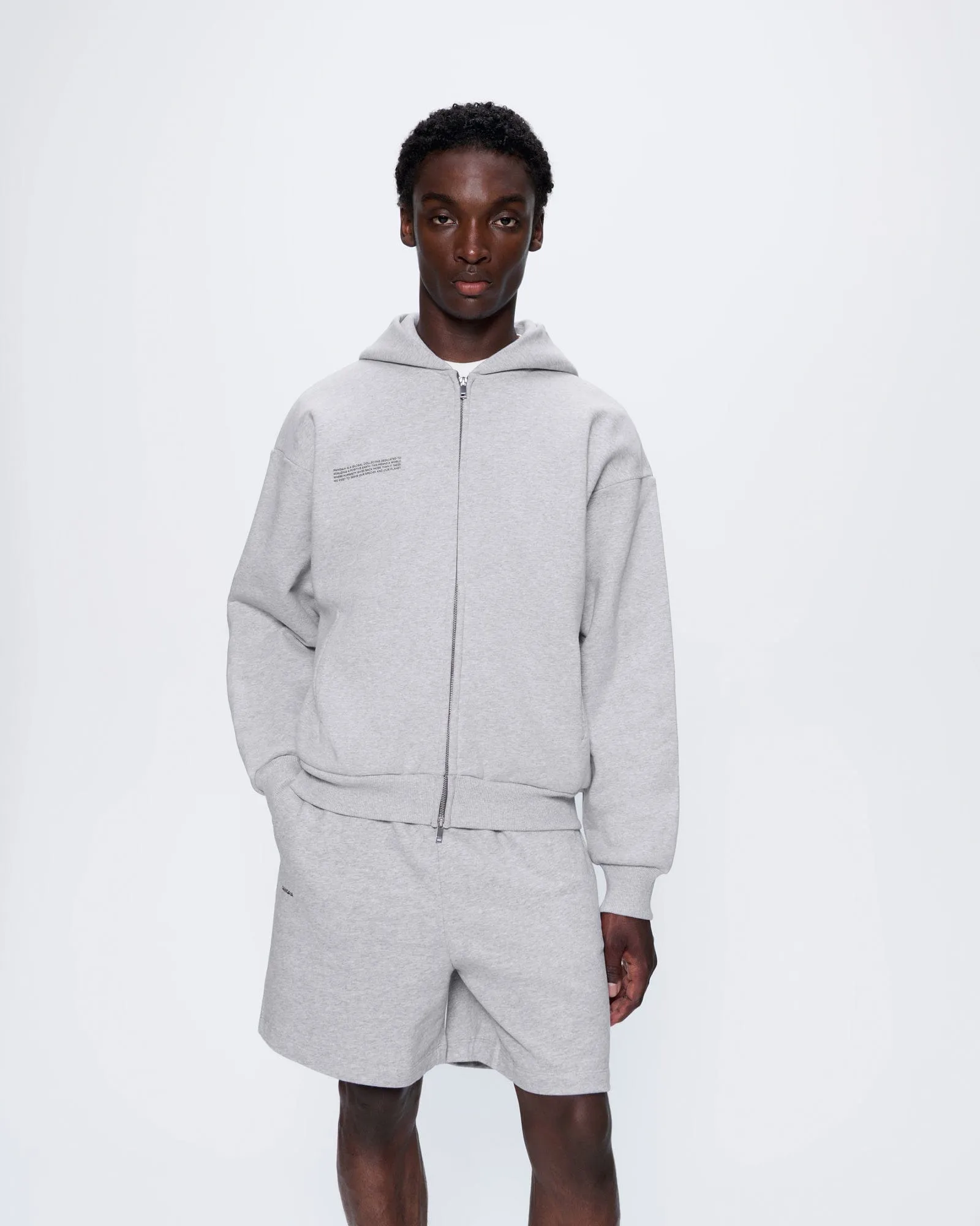 Mens 365 Heavyweight Two-Way Zip-Through Hoodie—Grey Marl sold by Pangaia