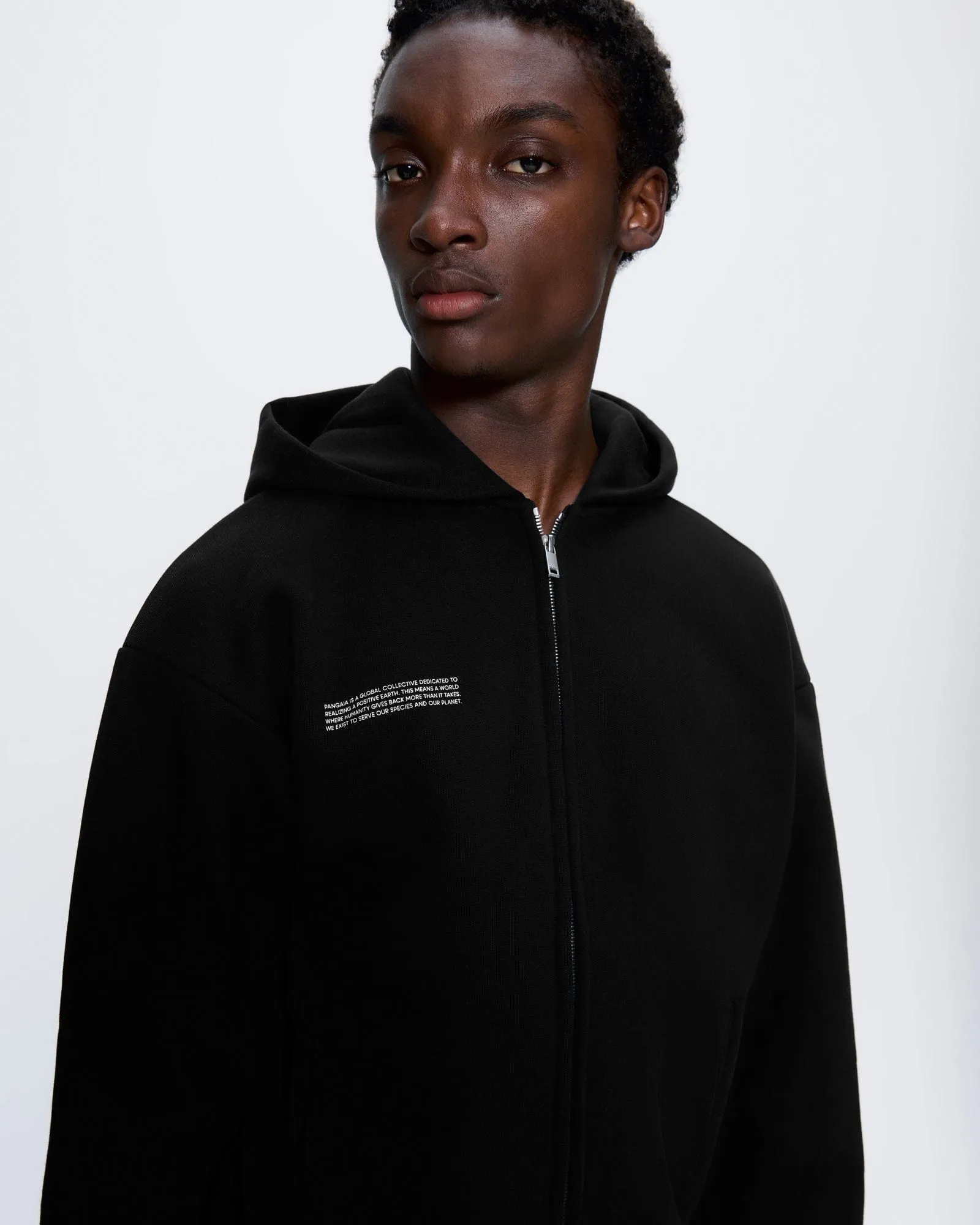 Mens 365 Heavyweight Two-Way Zip-Through Hoodie—Black sold by Pangaia product image thumbnail 4