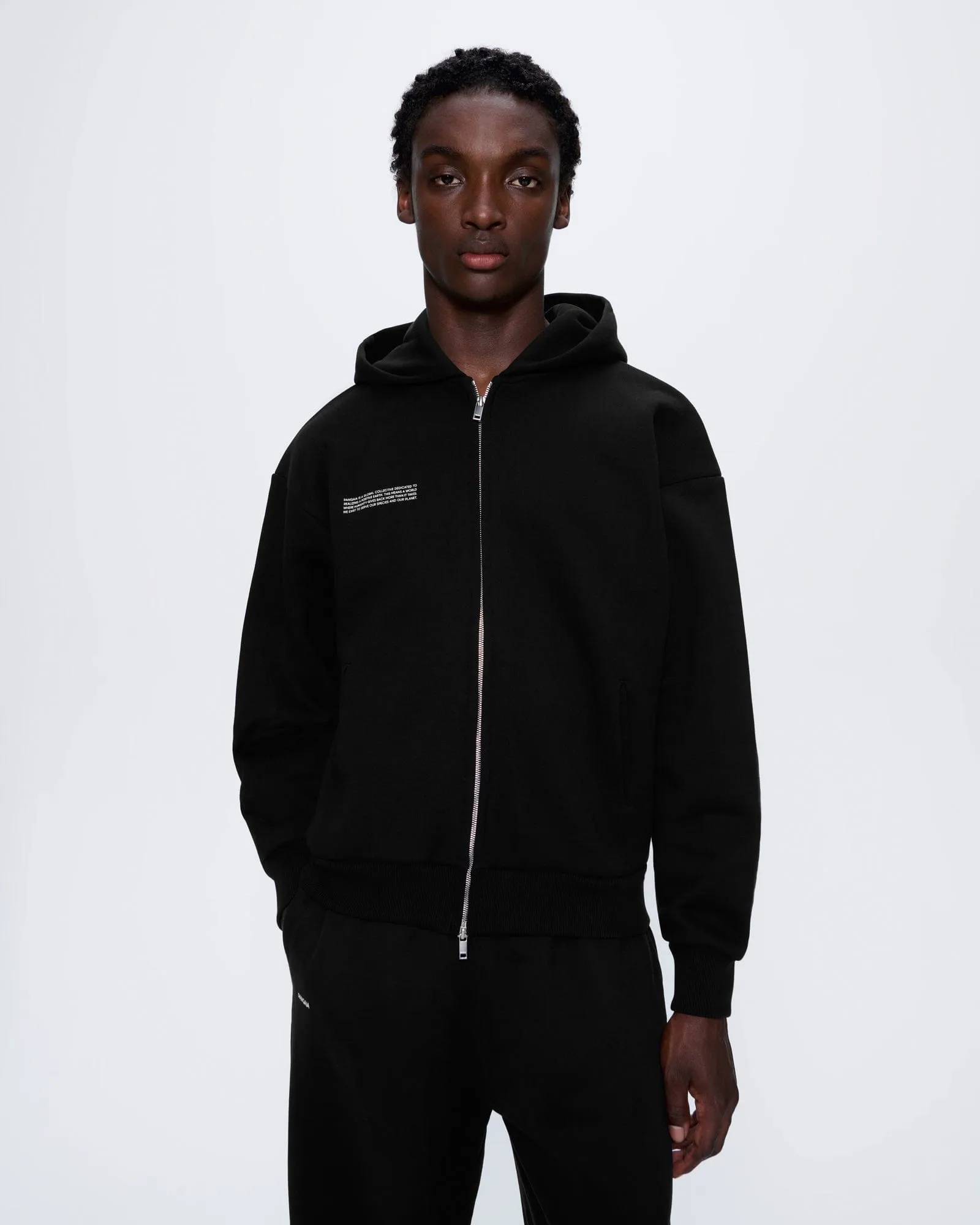 Mens 365 Heavyweight Two-Way Zip-Through Hoodie—Black sold by Pangaia