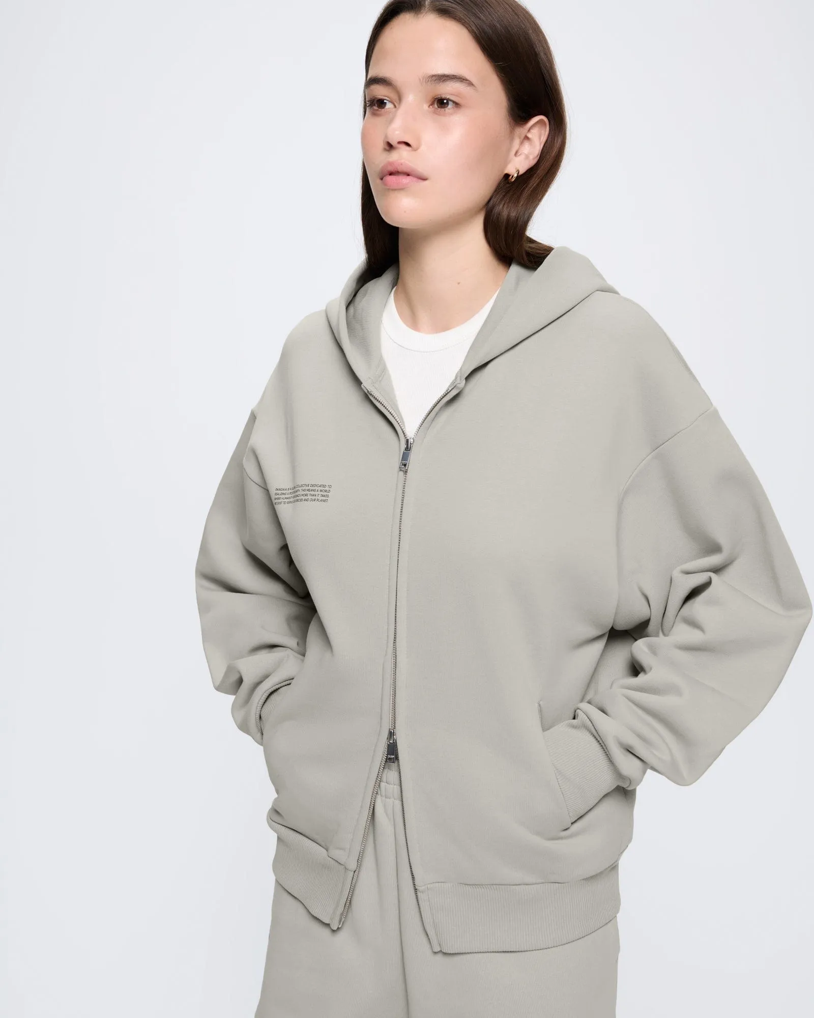 Womens 365 Heavyweight Two-Way Zip-Through Hoodie—Stone sold by Pangaia