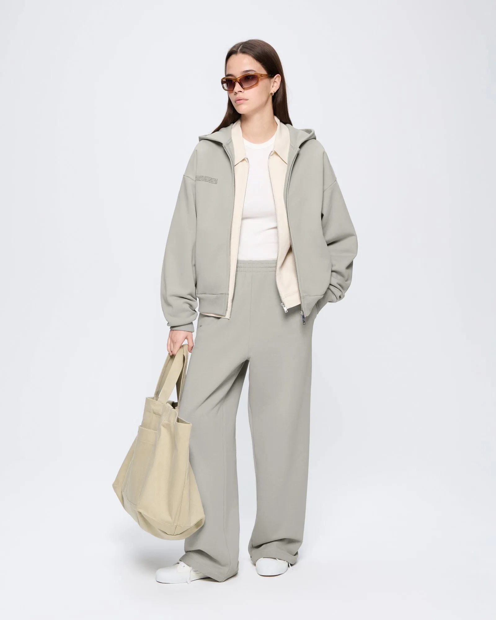 Womens 365 Heavyweight Two-Way Zip-Through Hoodie—Stone sold by Pangaia product image thumbnail 3