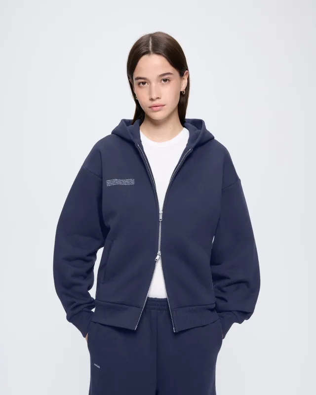 Womens 365 Heavyweight Two-Way Zip-Through Hoodie—Navy sold by Pangaia